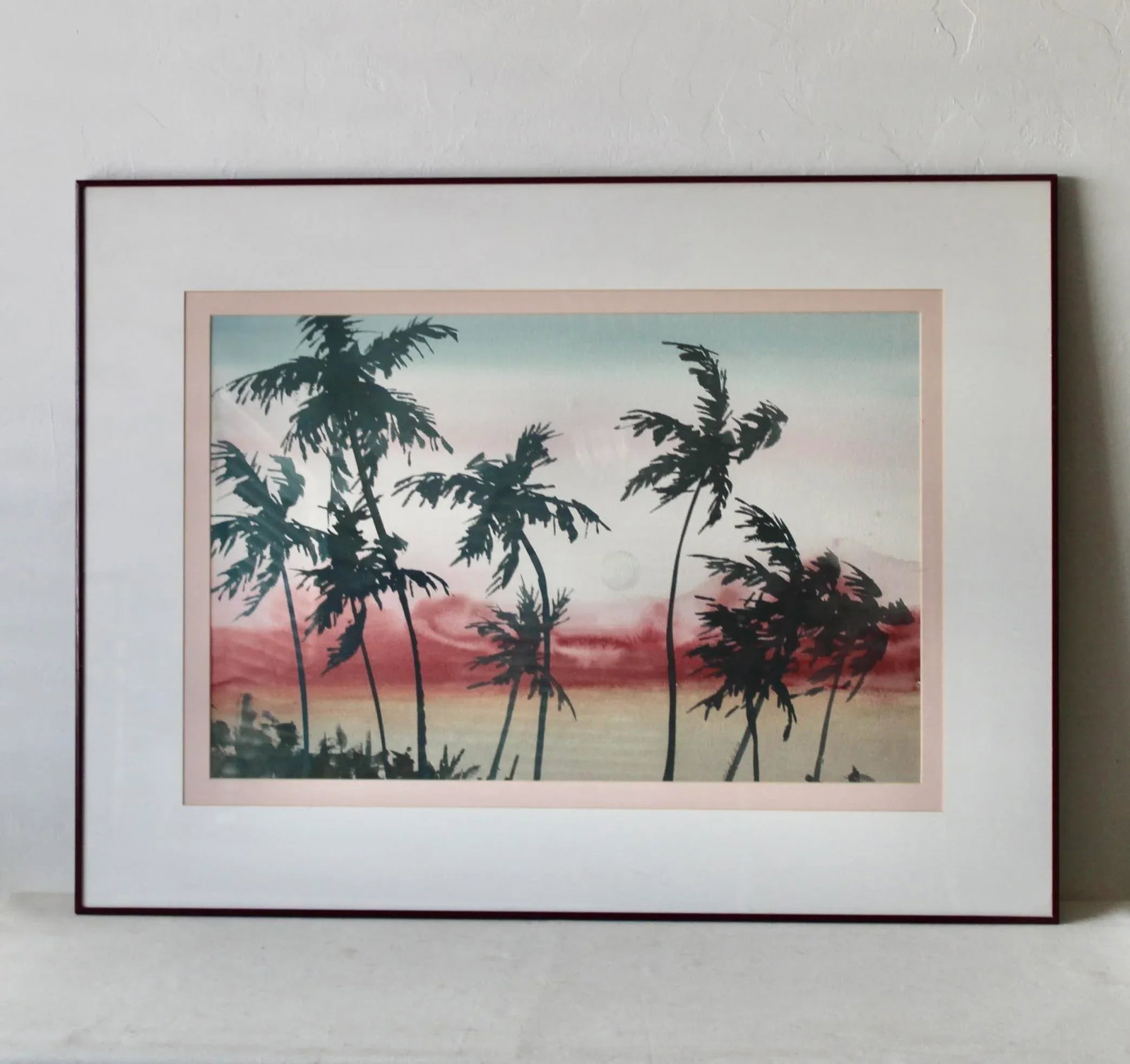 Original Nancy Balyeat Signed Watercolor Moon Palm Trees 1988 - 4