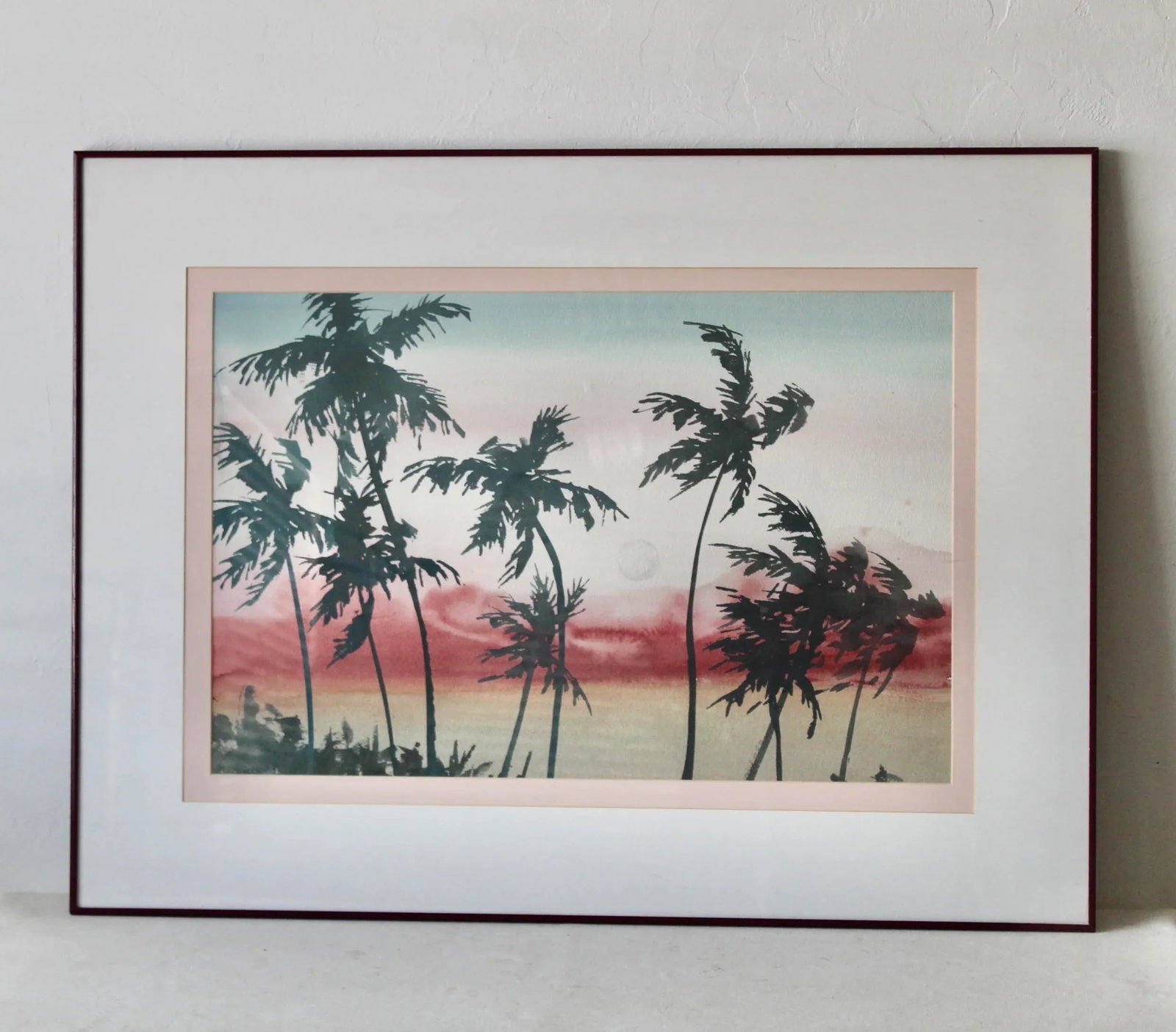 Original Nancy Balyeat Signed Watercolor Moon Palm Trees 1988 - 5