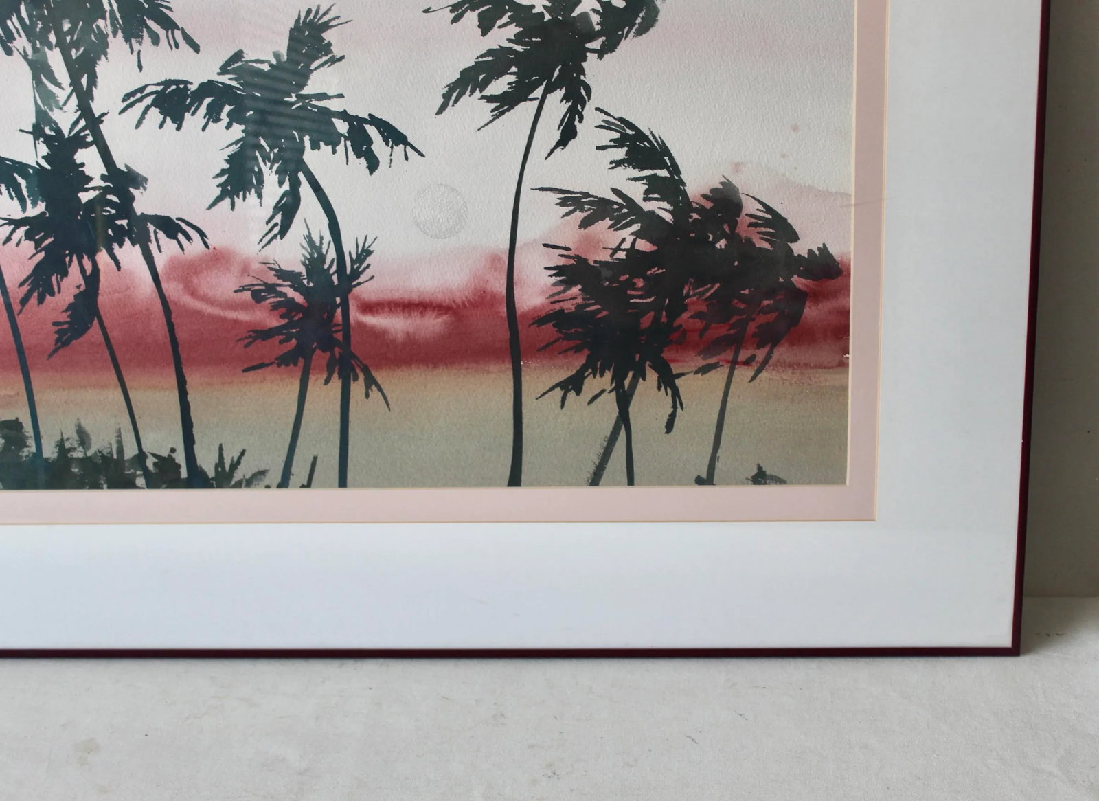 Original Nancy Balyeat Signed Watercolor Moon Palm Trees 1988 - 9