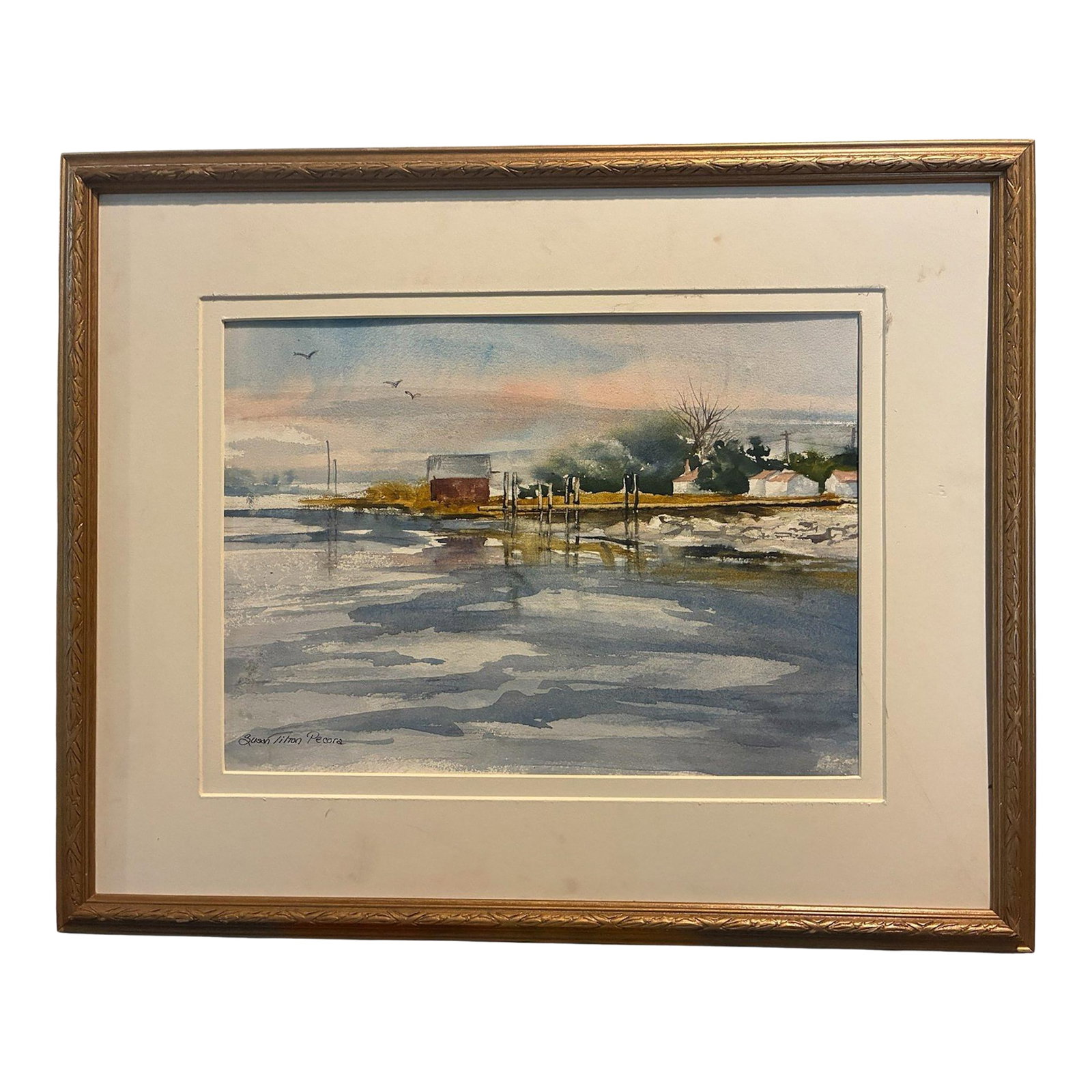 Late 20th Century Signed Susan Tilton Pecora Watercolor Waterscape - Framed Original Painting (1 of 6)