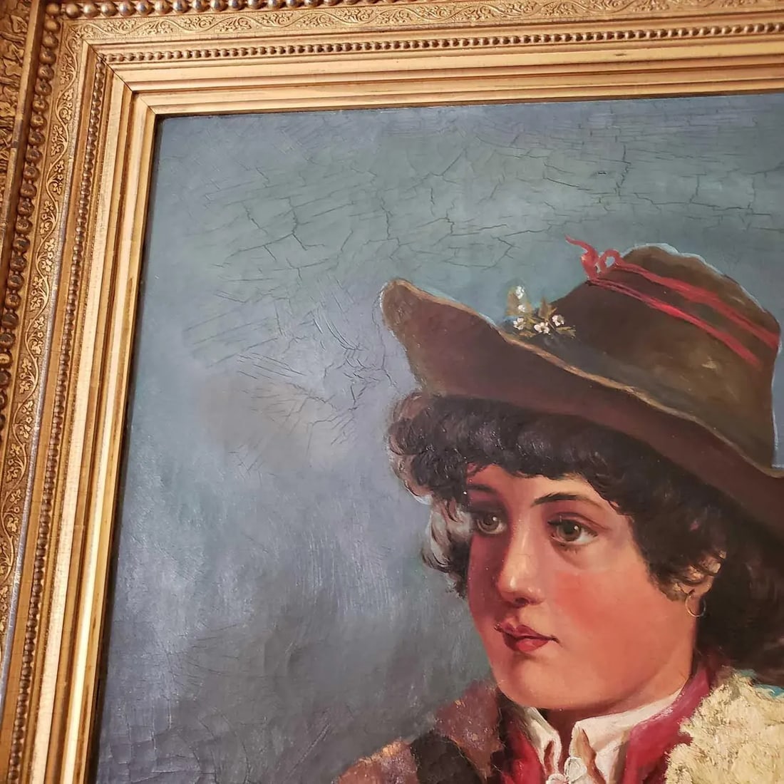 Shepherd Boy Painting in Original Gilt Frame - 5
