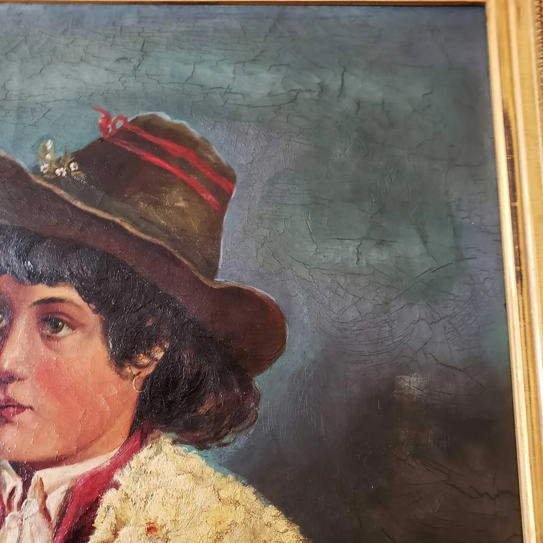 Shepherd Boy Painting in Original Gilt Frame - 6