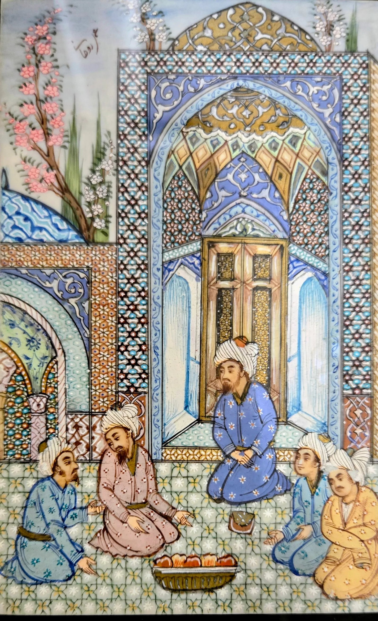 Persian Miniature by H. Ali Sajjadi, Hand-Painted Camel Bone Art - Isfahan, Iran - Framed in Addison - 2