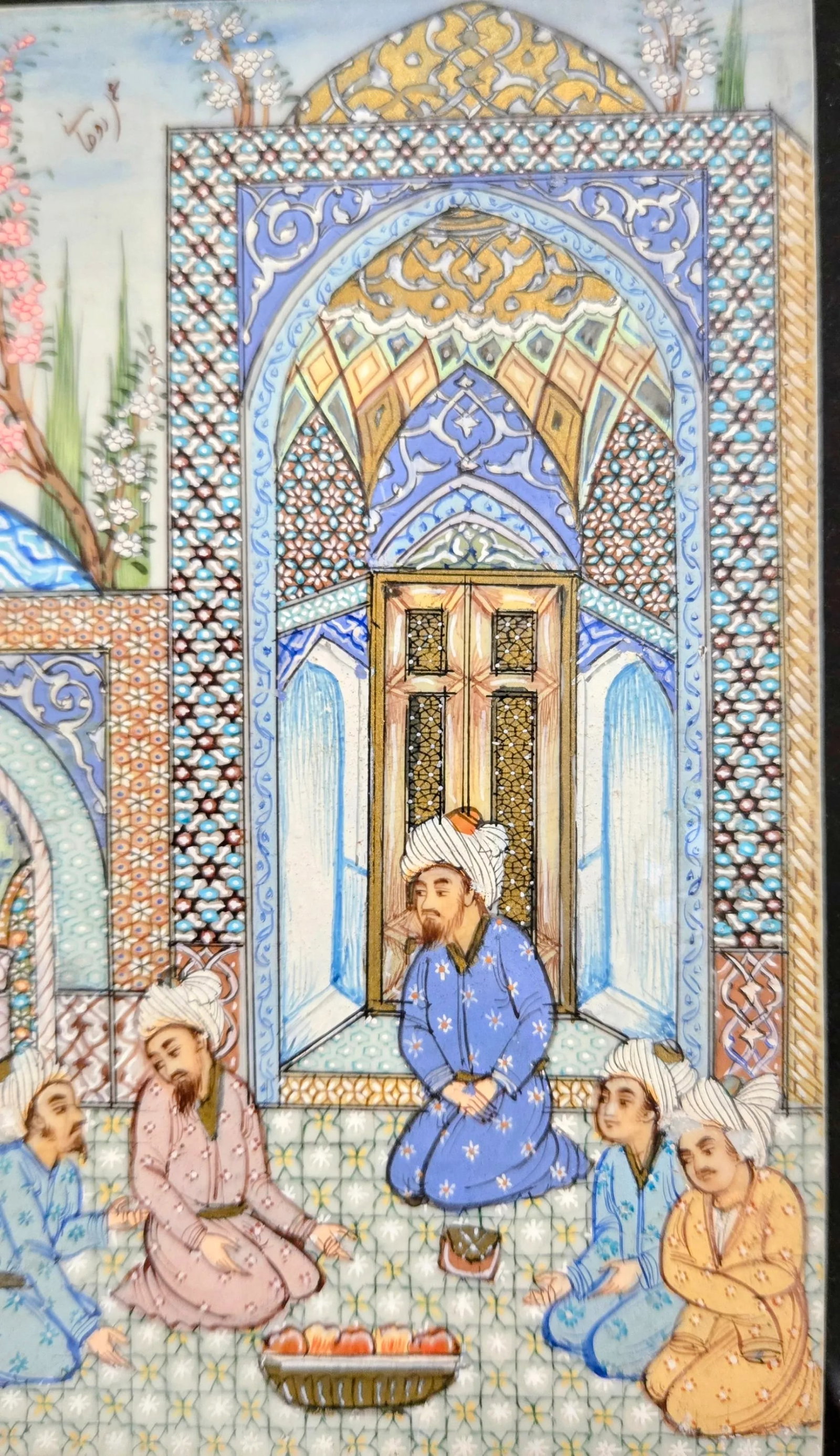 Persian Miniature by H. Ali Sajjadi, Hand-Painted Camel Bone Art - Isfahan, Iran - Framed in Addison - 3