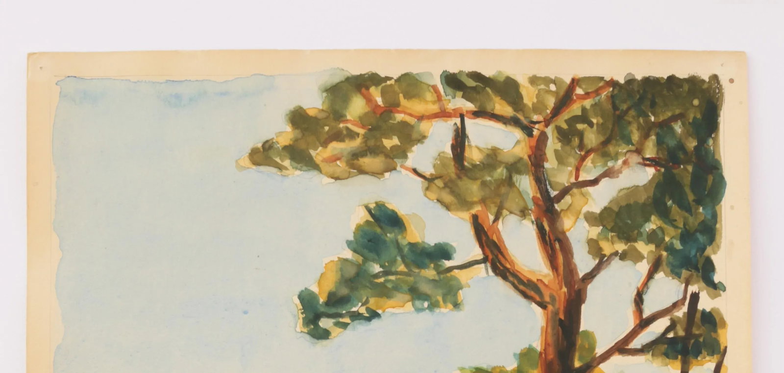 Mid-Century 50s Amalfi Coast Landscape Outsider Folk Art Water Color Painting - 2
