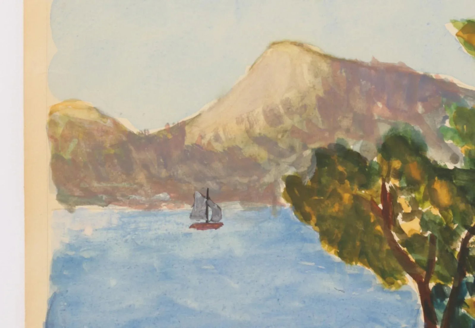 Mid-Century 50s Amalfi Coast Landscape Outsider Folk Art Water Color Painting - 3