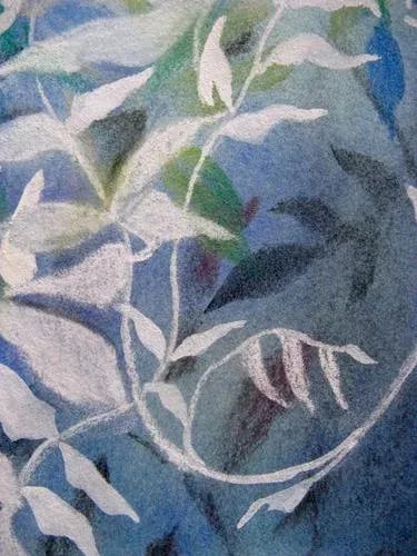 Blue and White, "Vine 2" Contemporary Botanical Mixed-Media Painting by Kathleen Ney - 2