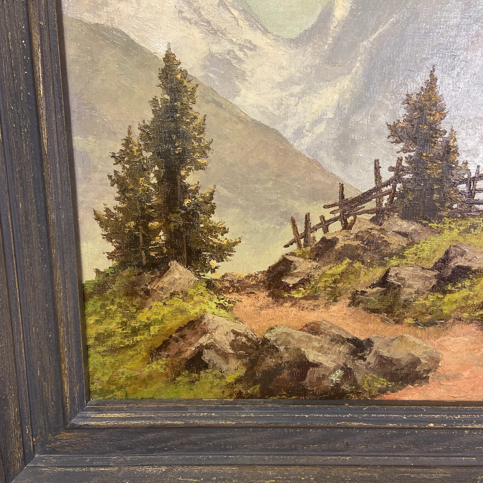 Mid 20th Century Vintage Alpine Mountain Oil Painting by Paul Haller - Framed Landscape Scene - 2