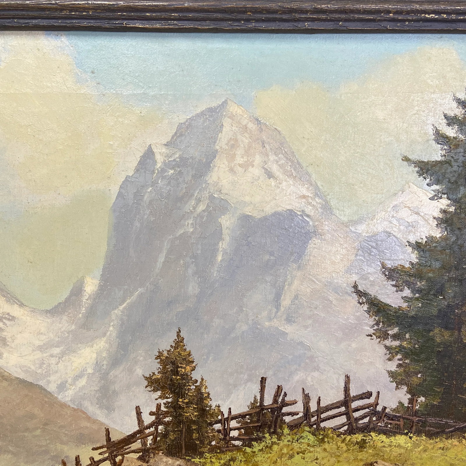 Mid 20th Century Vintage Alpine Mountain Oil Painting by Paul Haller - Framed Landscape Scene - 3