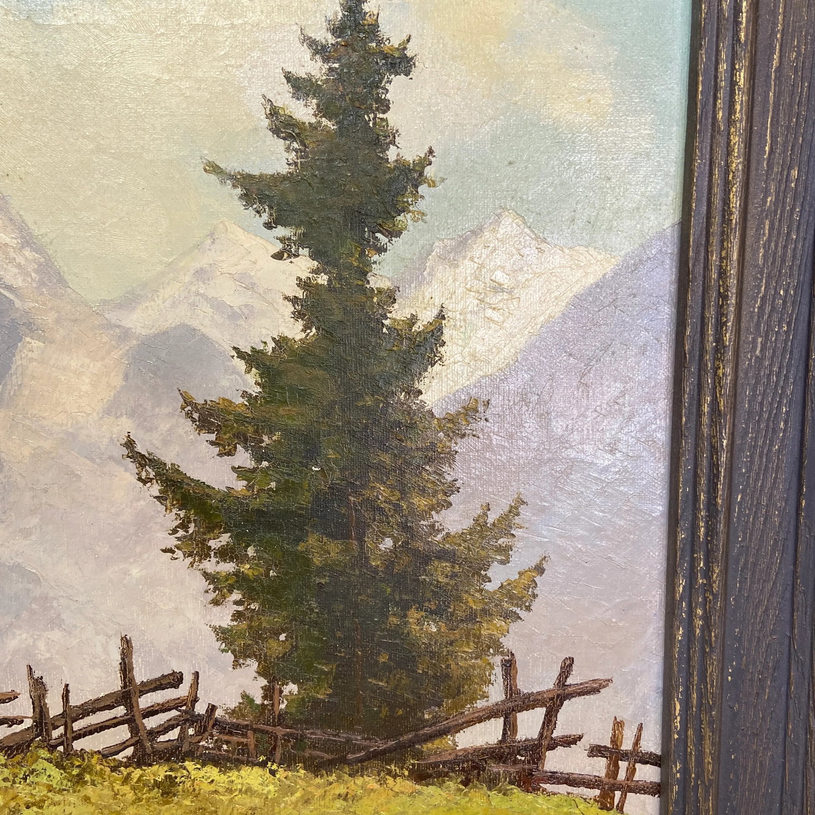 Mid 20th Century Vintage Alpine Mountain Oil Painting by Paul Haller - Framed Landscape Scene - 5