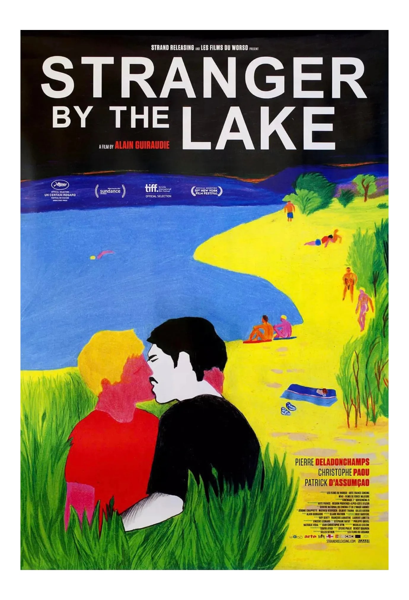 Gay Award Winning Film "Stranger by the Lake "Original X Large Movie Poster Sundance Cannes: This stunning, oversized, original film poster "Stranger by the Lake" won graphic art awards for its David Hockney style bold and colorful rending. The film, made in France and directed by Alain Guira