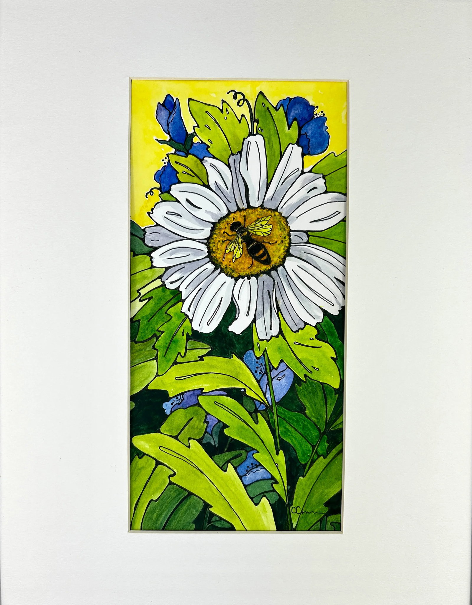 Giclee Fine Art Print Framed Watercolor Small Fine Art "White Daisy" - 2