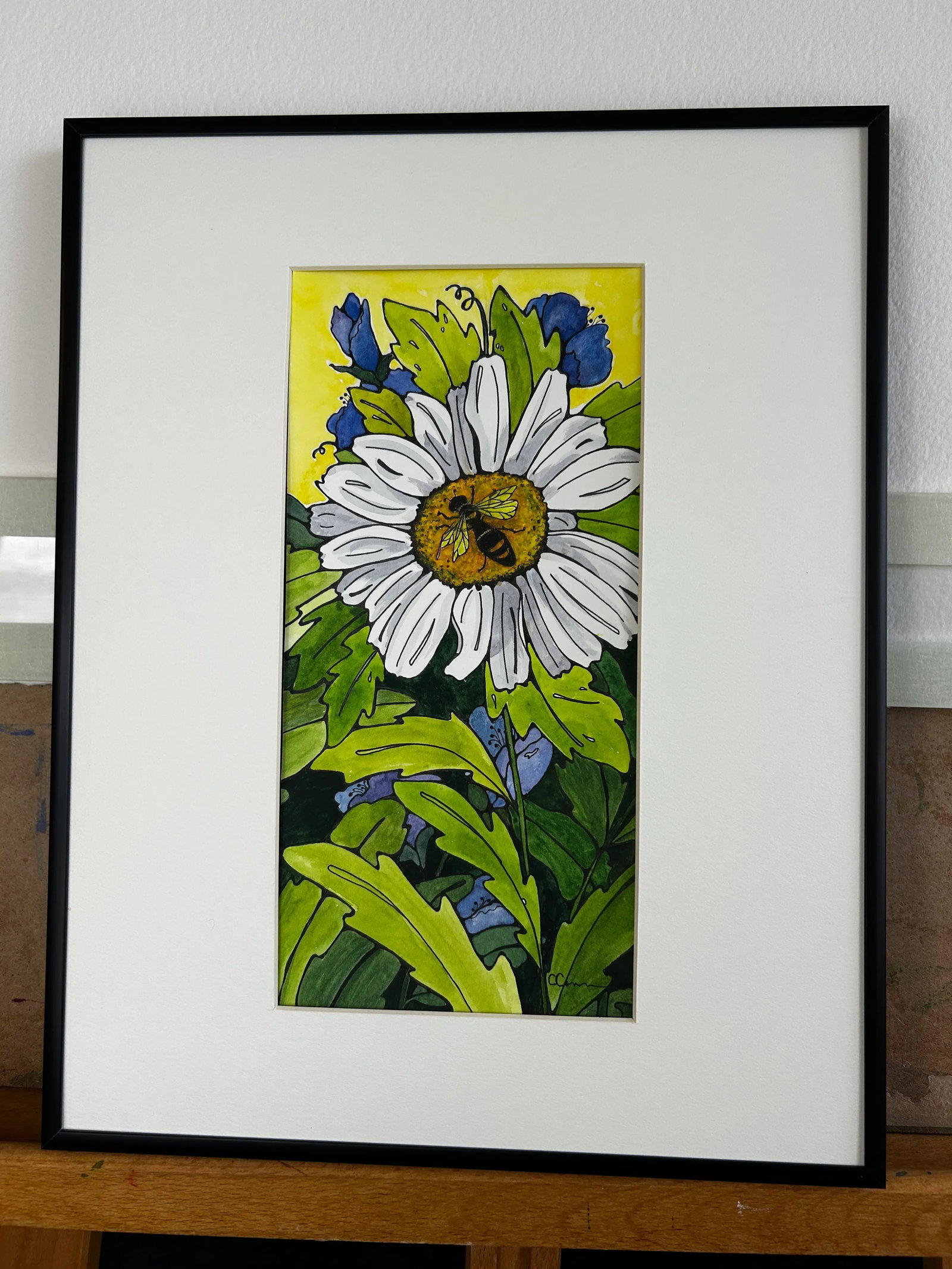 Giclee Fine Art Print Framed Watercolor Small Fine Art "White Daisy" - 7