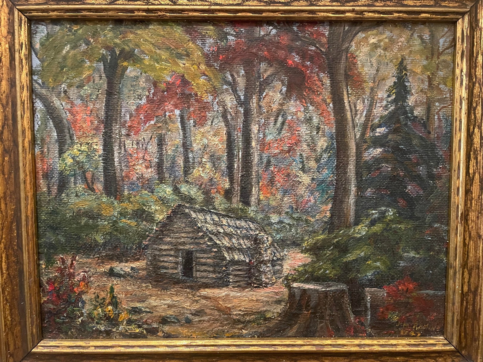 1947 Jim Remine Tennessee Cabin Oil on Board Painting - 2