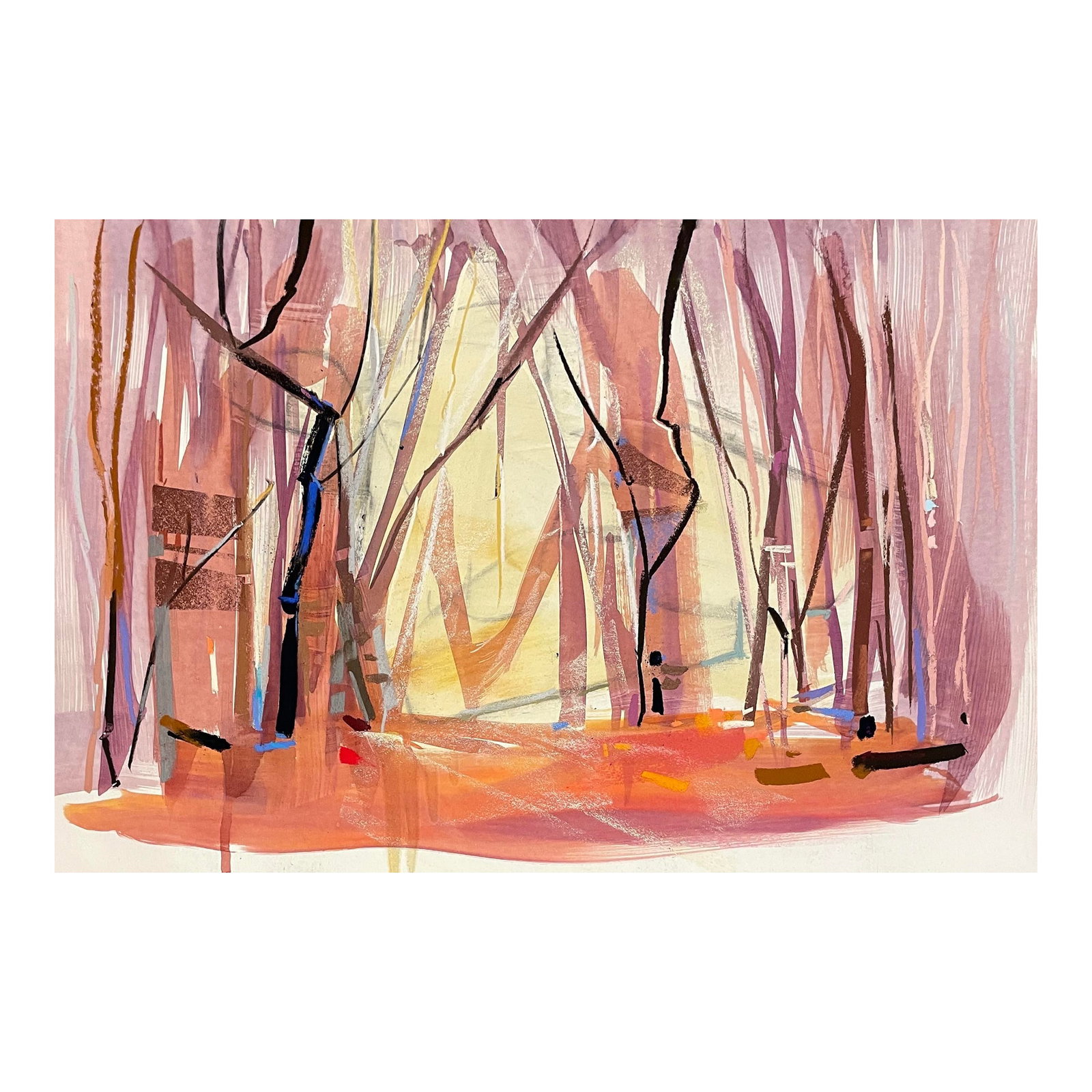 Susan Glendenning Mixed Media Landscape: Impressionist pastel, watercolor and acrylic on heavy paper by Washington State artist Susan Flora Glendenning (born 1948.) Unsigned, from a group of works by the artist. Glendenning was born in Virgi