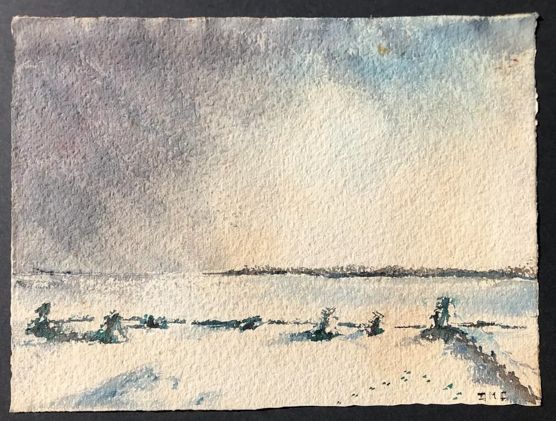 1960s Coastal Watercolor Landscape - 2