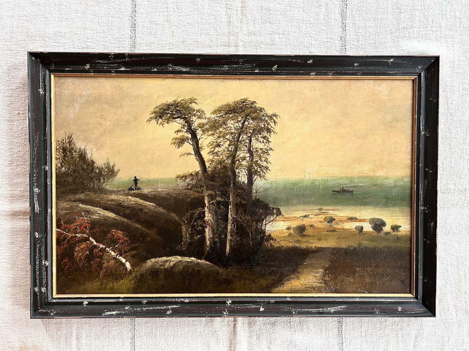 19thC Large Hudson River School Naive Style Landscape Painting - 12