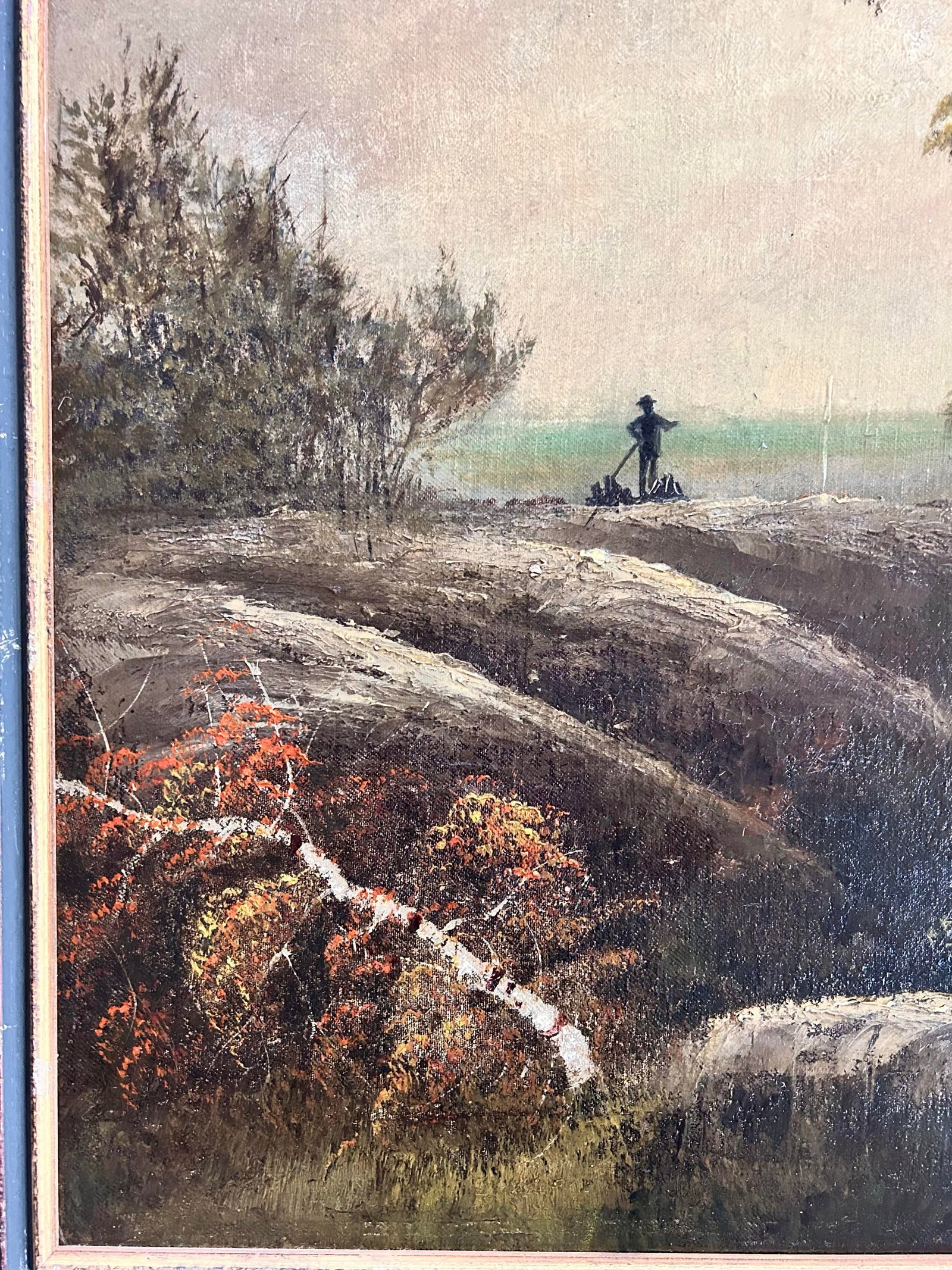 19thC Large Hudson River School Naive Style Landscape Painting - 2