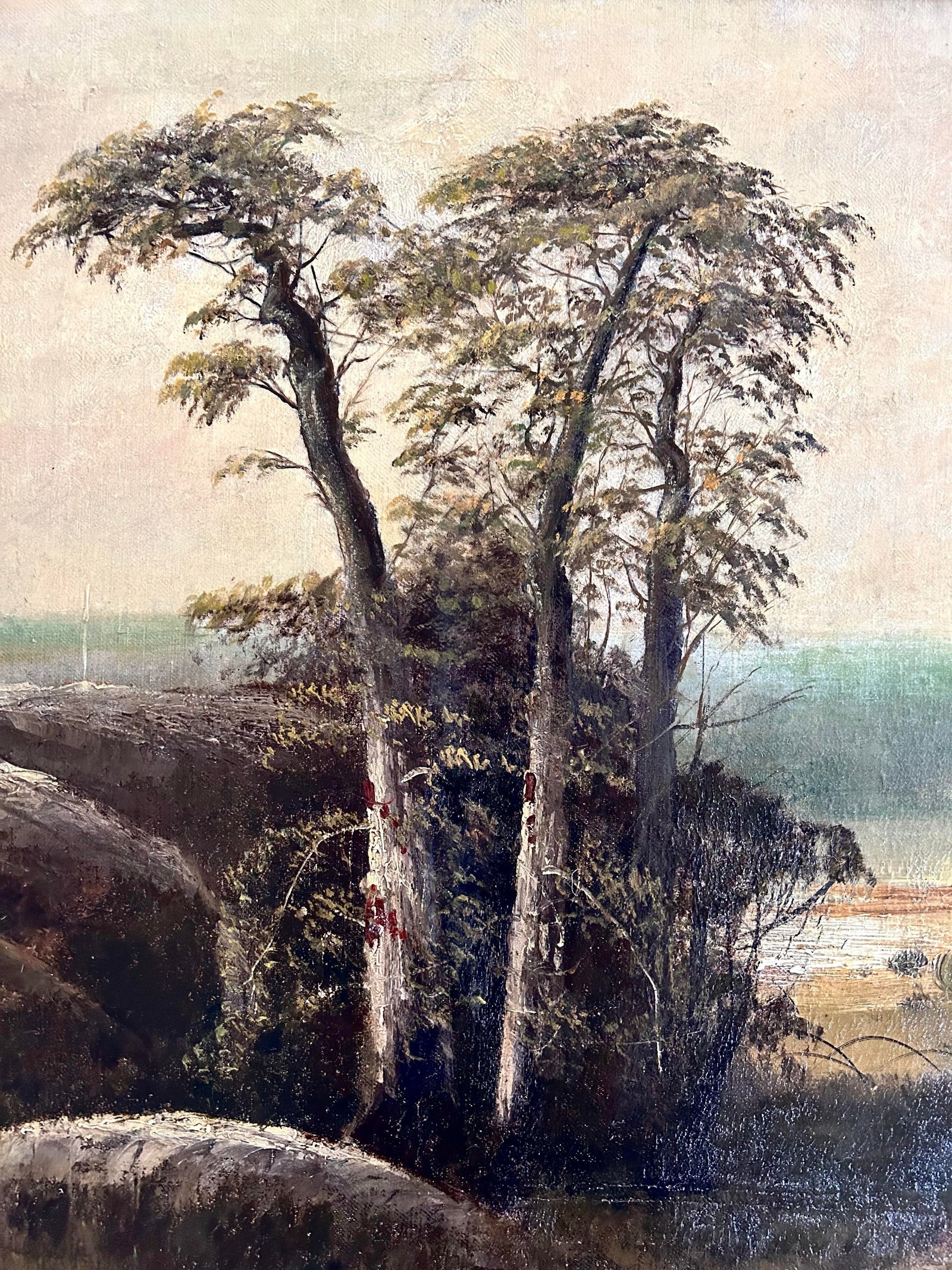 19thC Large Hudson River School Naive Style Landscape Painting - 4