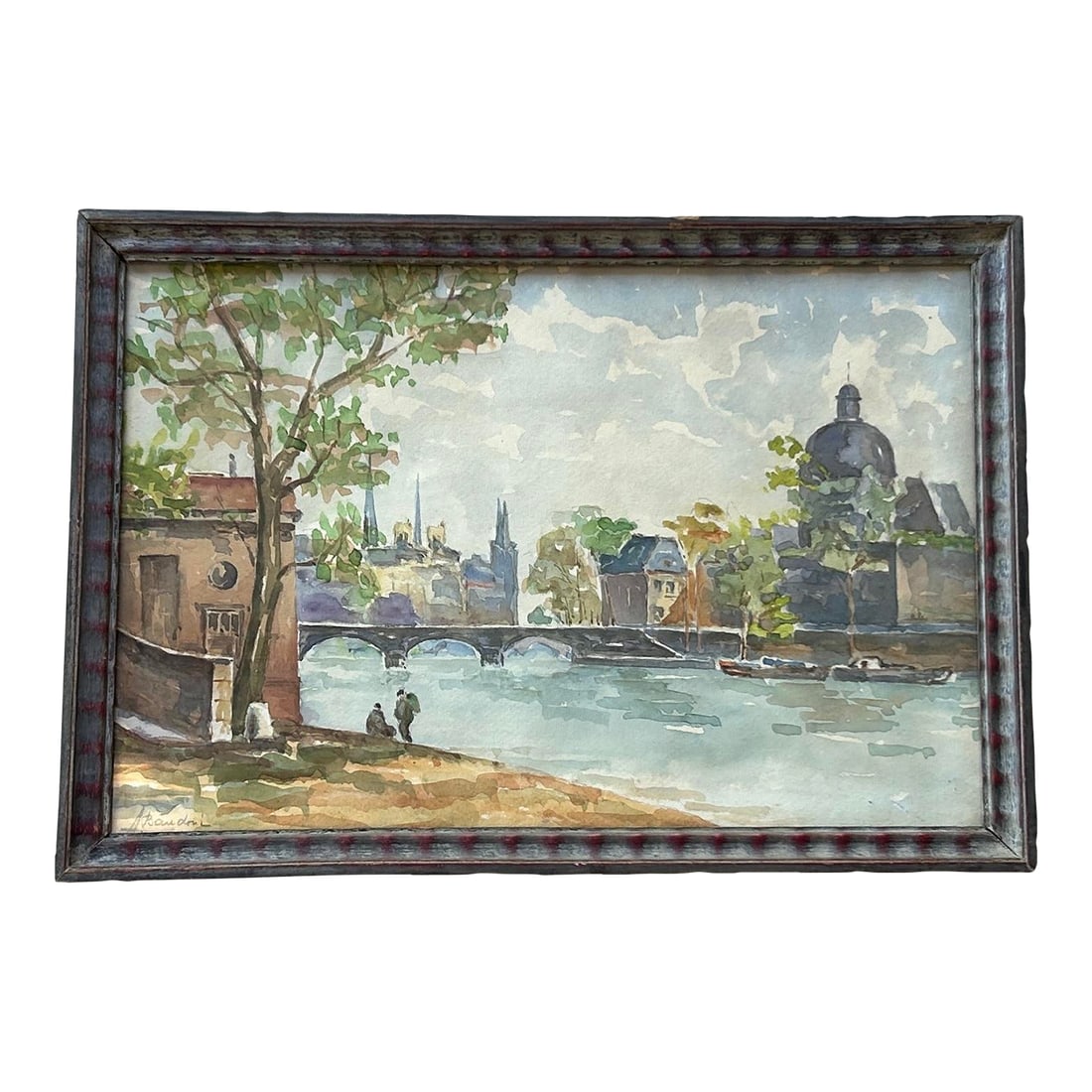 Early 20th Century Paris View of the Seine, Signed by the Artist.: Artist - A Baudouin ?? Title - Seine Riverscape Medium - Watercolour on paper Signed - Lower Left Year - 1920's / 1930's Framed under glass - 14" x 20.33" Style - Impressionist Condition - Very good
