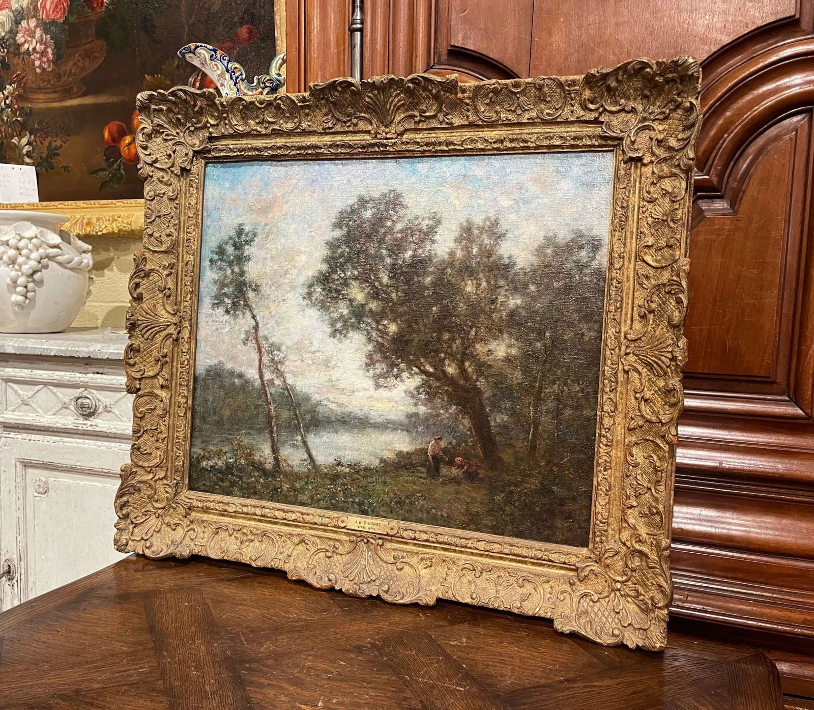 19th Century French Landscape Painting Signed Corot in Original Giltwood Frame - 10