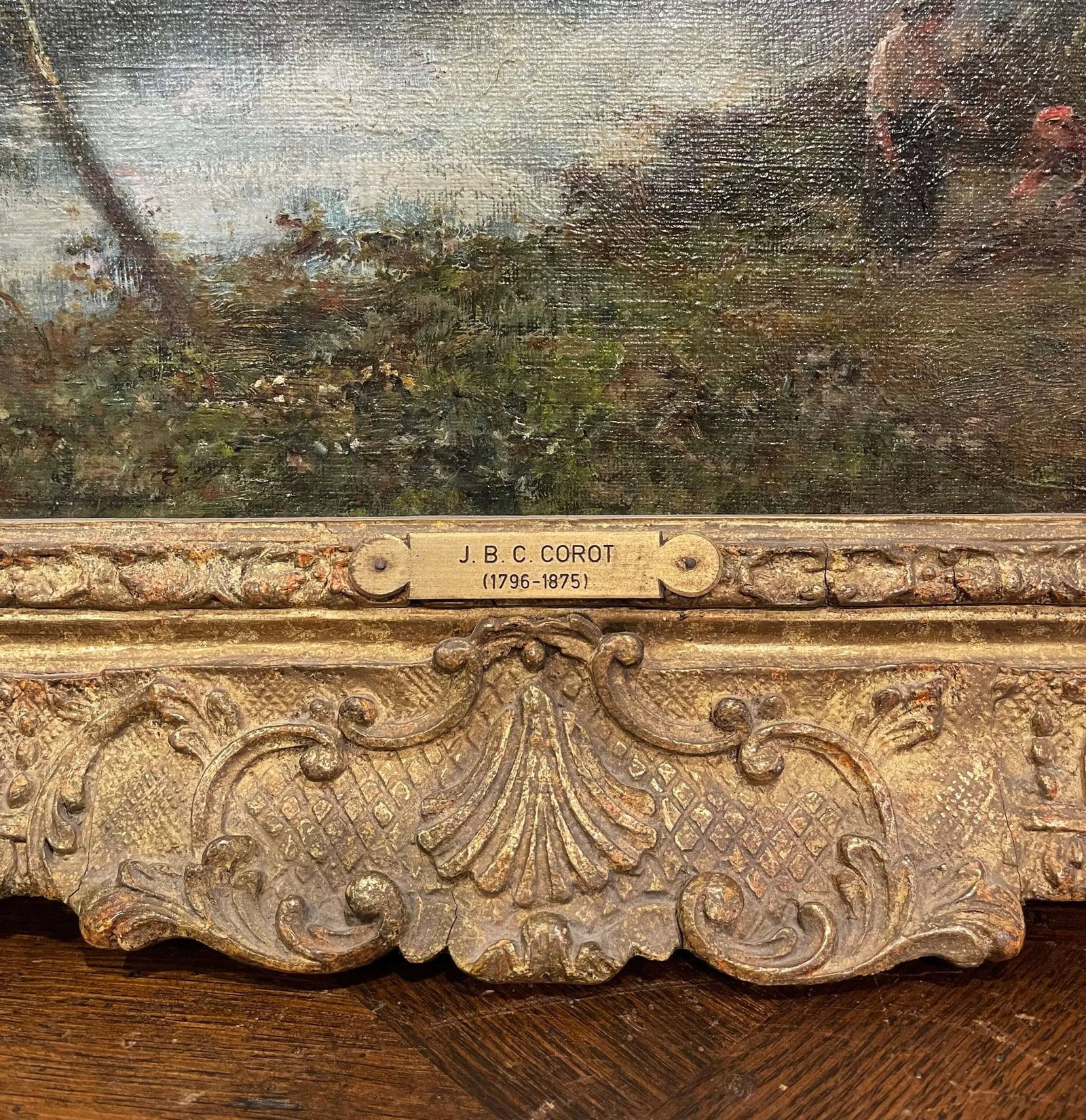 19th Century French Landscape Painting Signed Corot in Original Giltwood Frame - 3