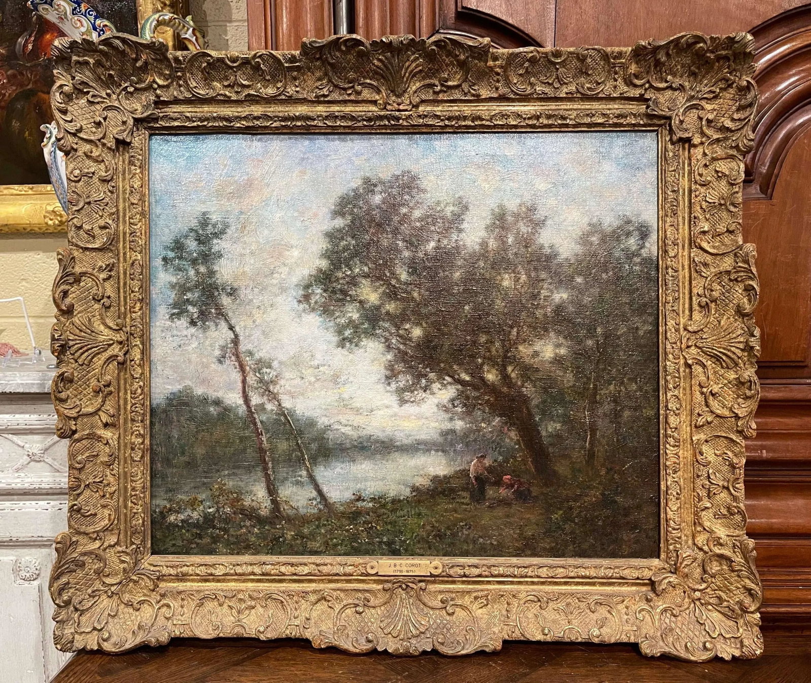 19th Century French Landscape Painting Signed Corot in Original Giltwood Frame - 5
