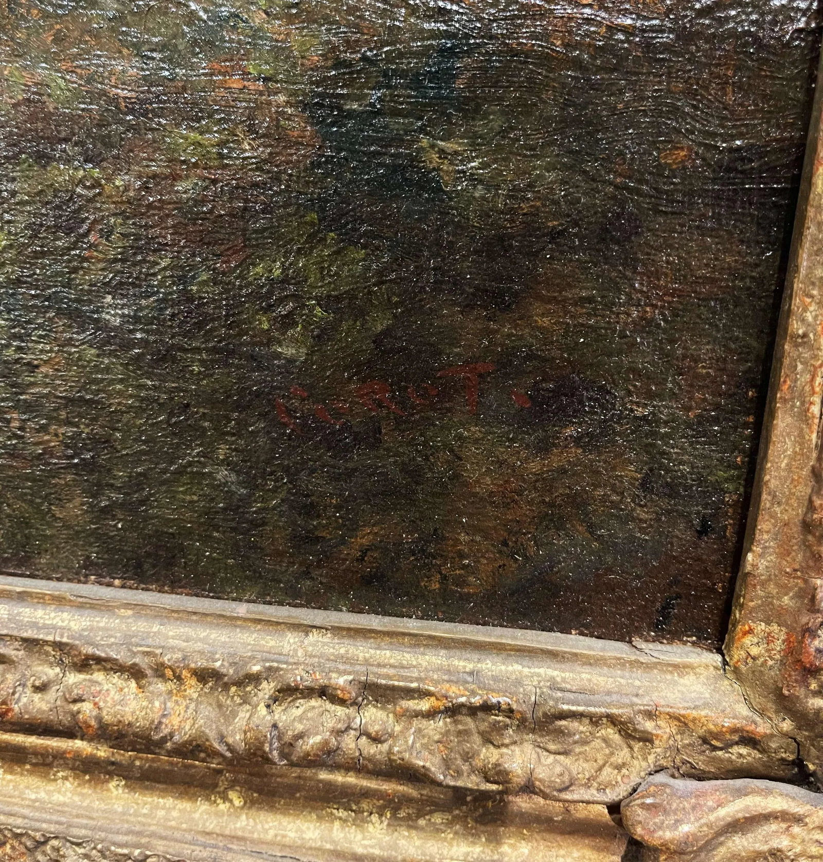 19th Century French Landscape Painting Signed Corot in Original Giltwood Frame - 6