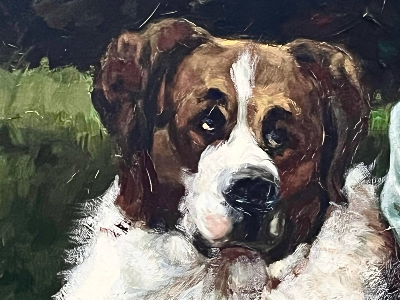 Large Vintage Oil Painting of a Victorian Style Woman With a Flower and Her St. Bernard Dog in a Lan - 4