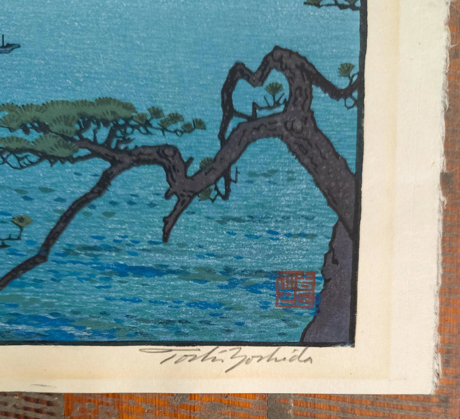 Early 20th Century Japanese Woodblock Print by Toshi Yoshida "Isozaki Morning" - 10