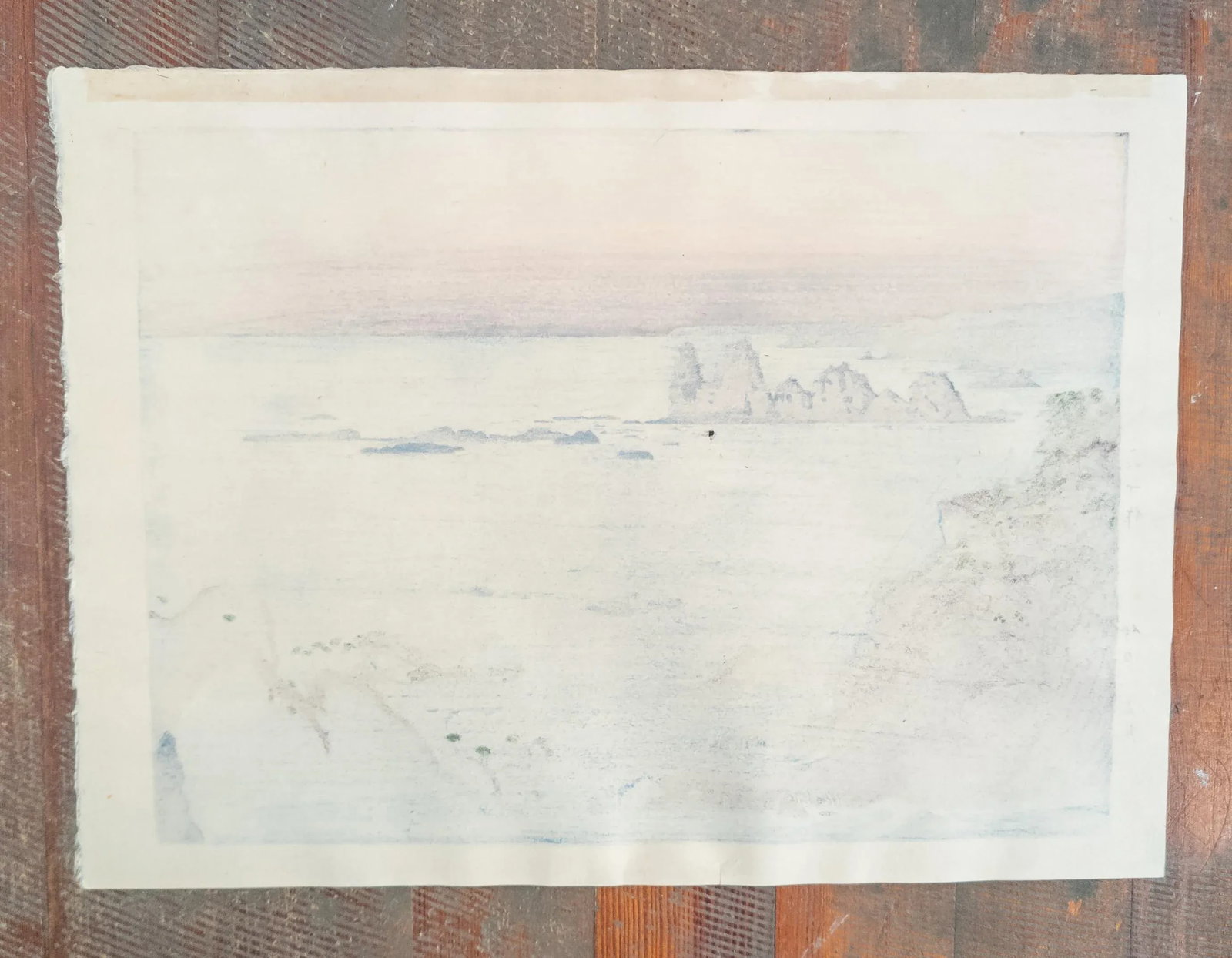 Early 20th Century Japanese Woodblock Print by Toshi Yoshida "Isozaki Morning" - 12