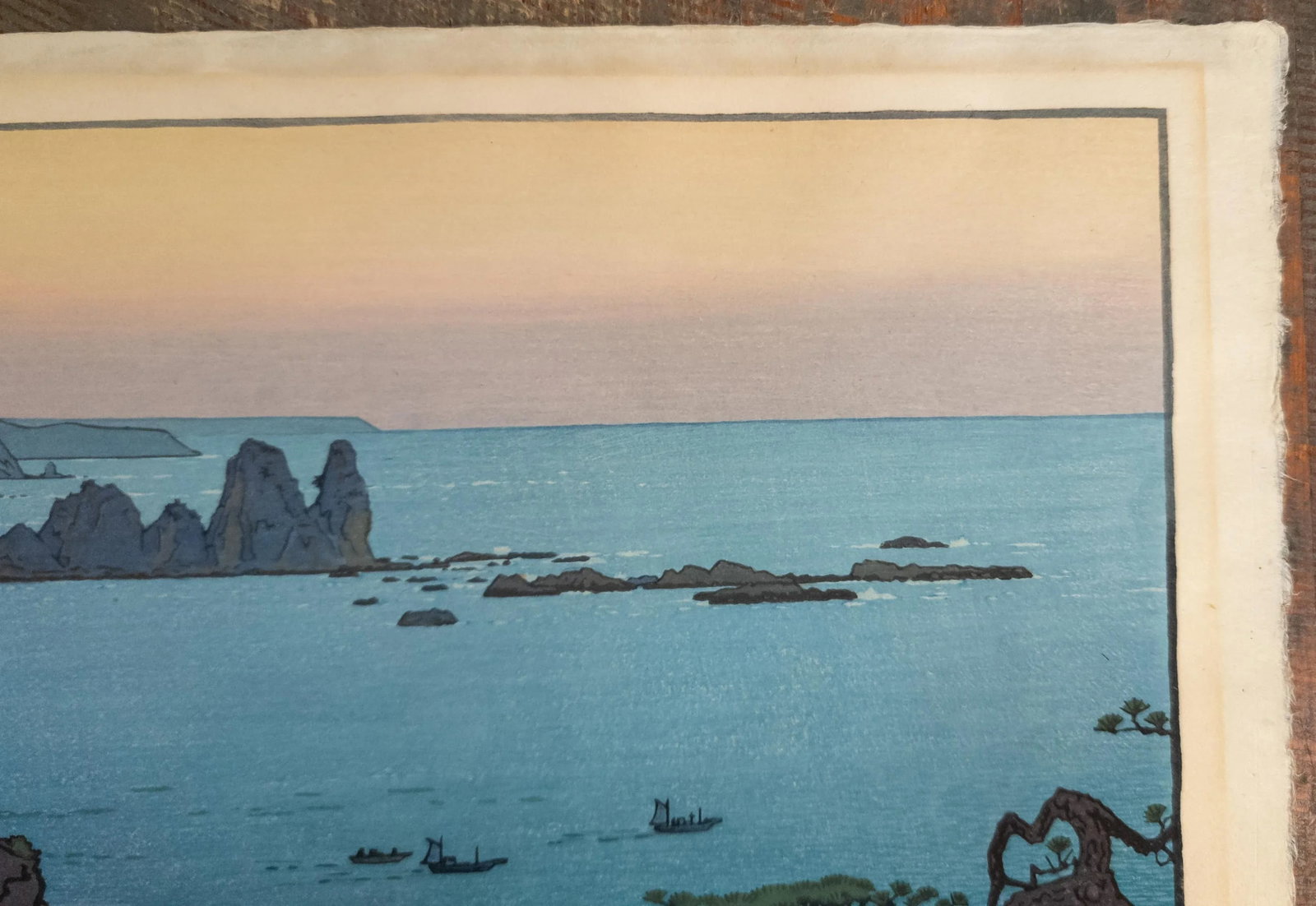 Early 20th Century Japanese Woodblock Print by Toshi Yoshida "Isozaki Morning" - 5