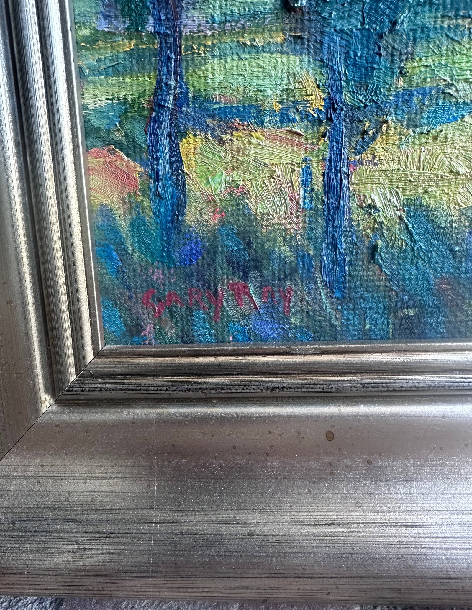 Modern Gary Ray Plein Air Oil Linen Wood Frame Signed California Landscape Painting - 6