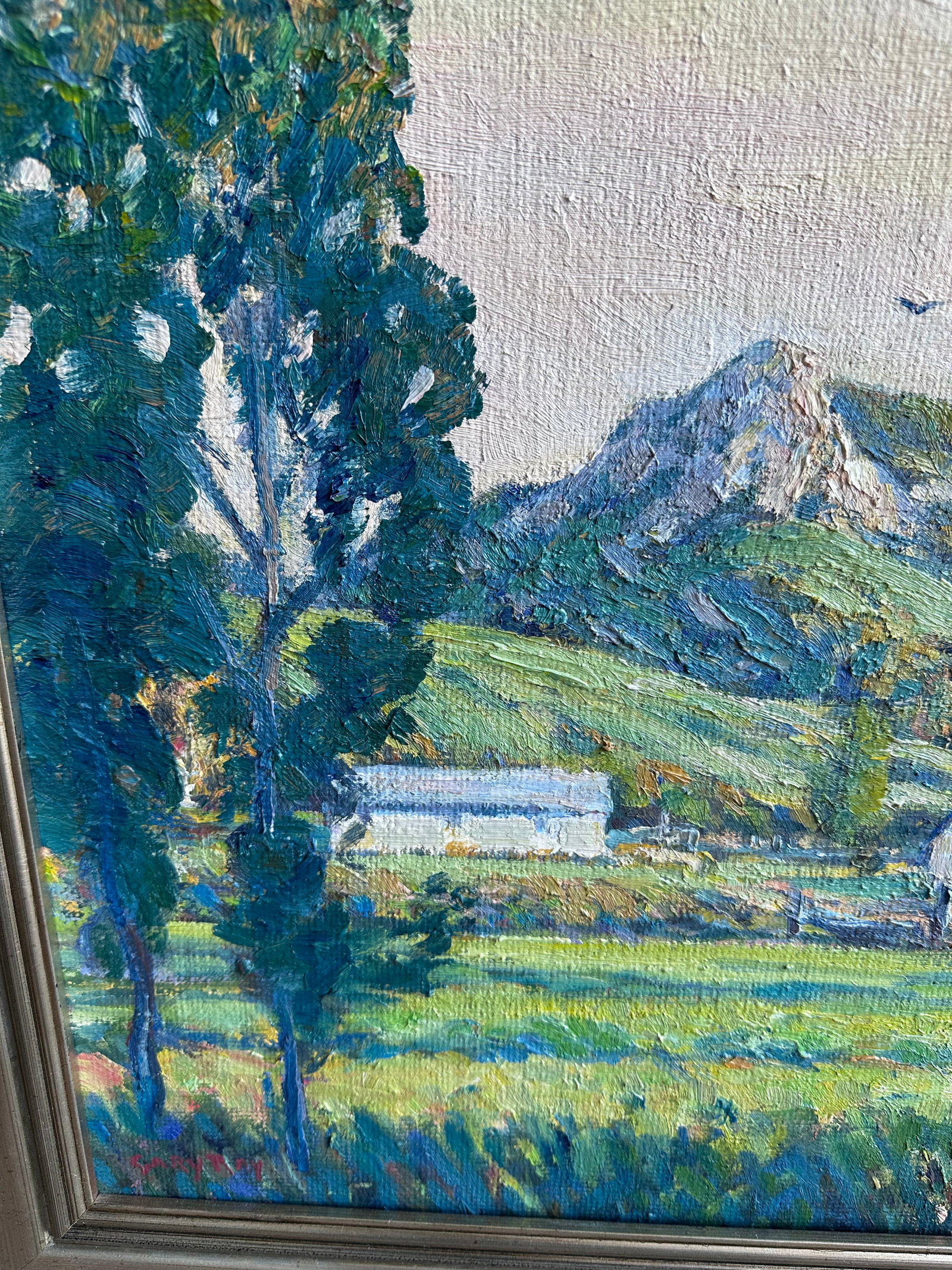 Modern Gary Ray Plein Air Oil Linen Wood Frame Signed California Landscape Painting - 7