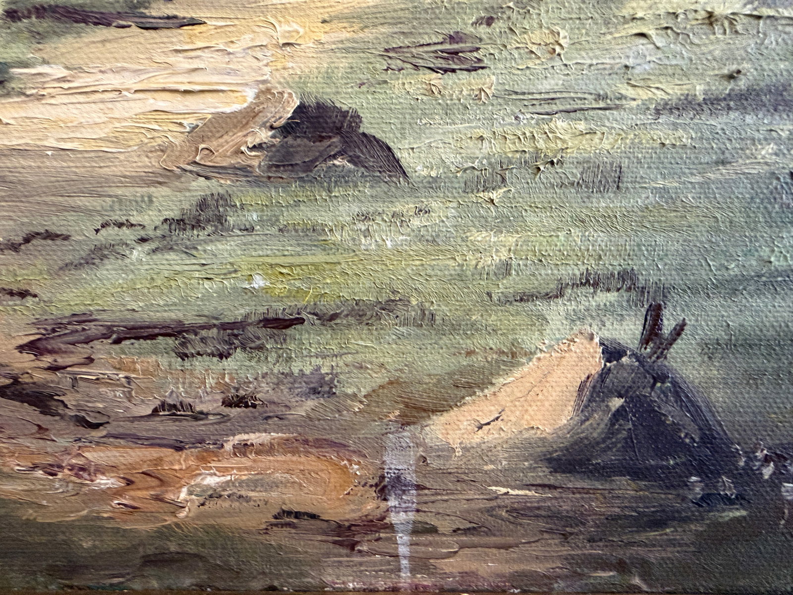 Vintage Alpine Mountain Landscape With Chalet - Oil on Canvas - Signed Rosetto - 10