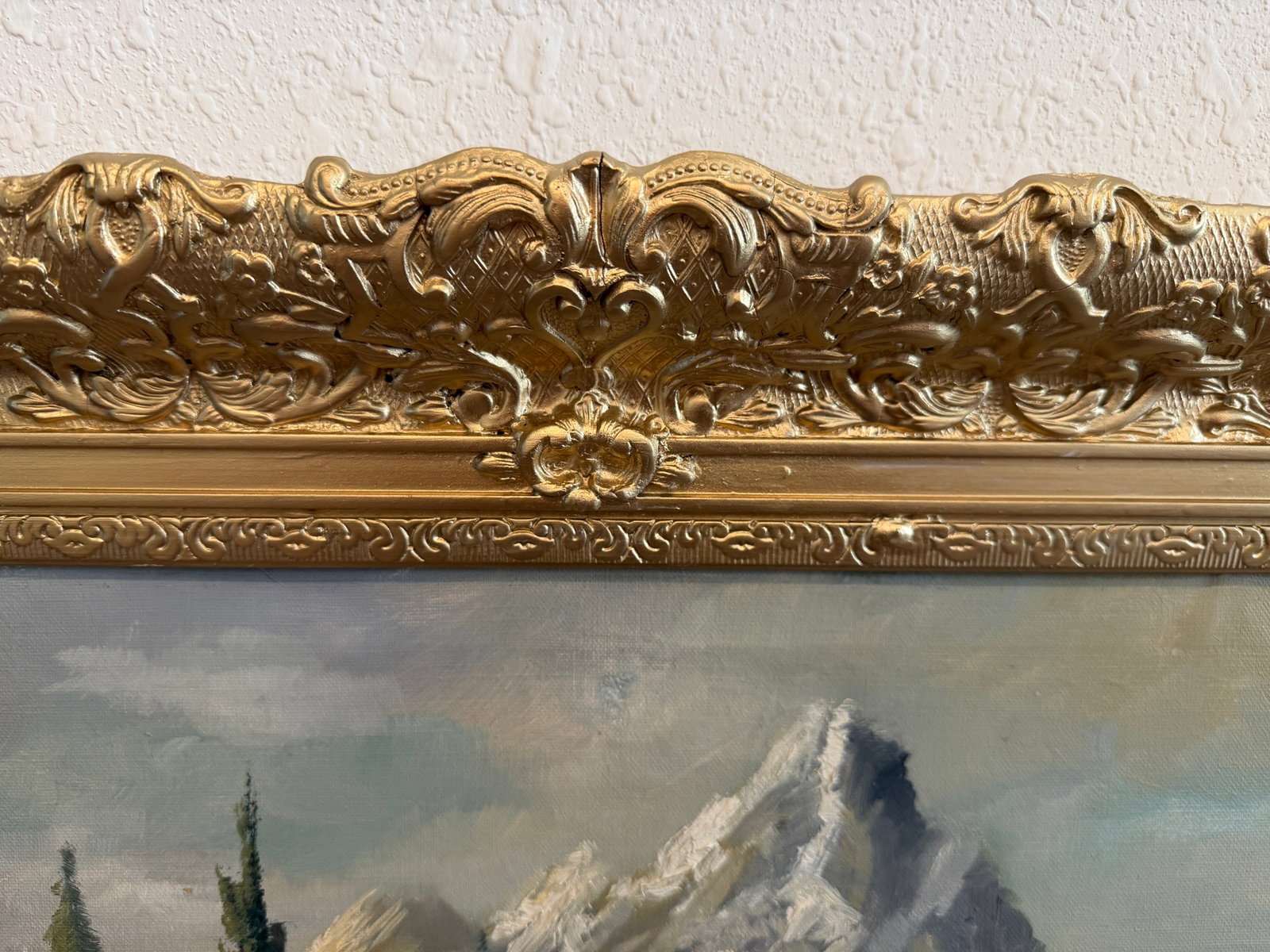 Vintage Alpine Mountain Landscape With Chalet - Oil on Canvas - Signed Rosetto - 3