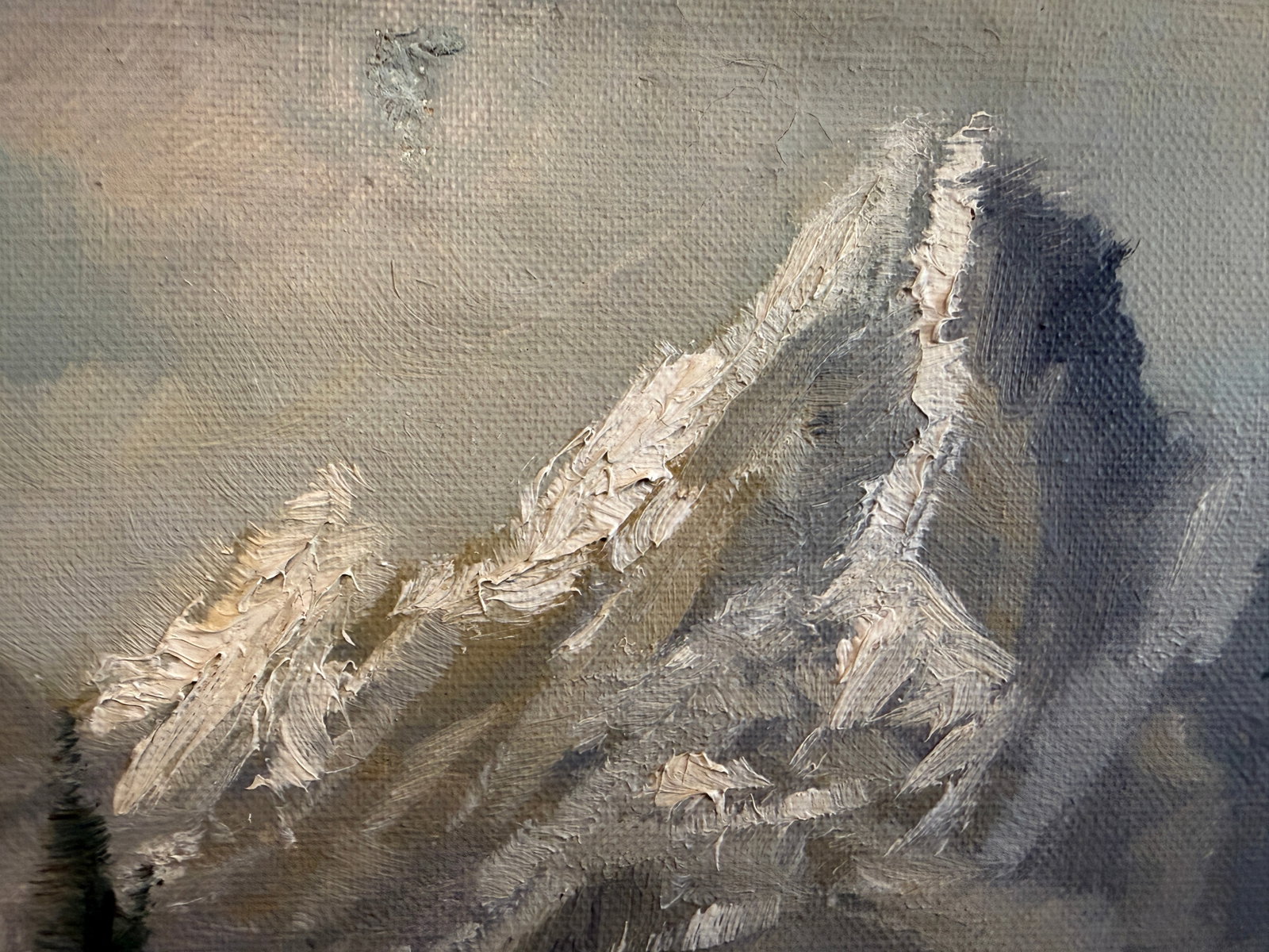 Vintage Alpine Mountain Landscape With Chalet - Oil on Canvas - Signed Rosetto - 5