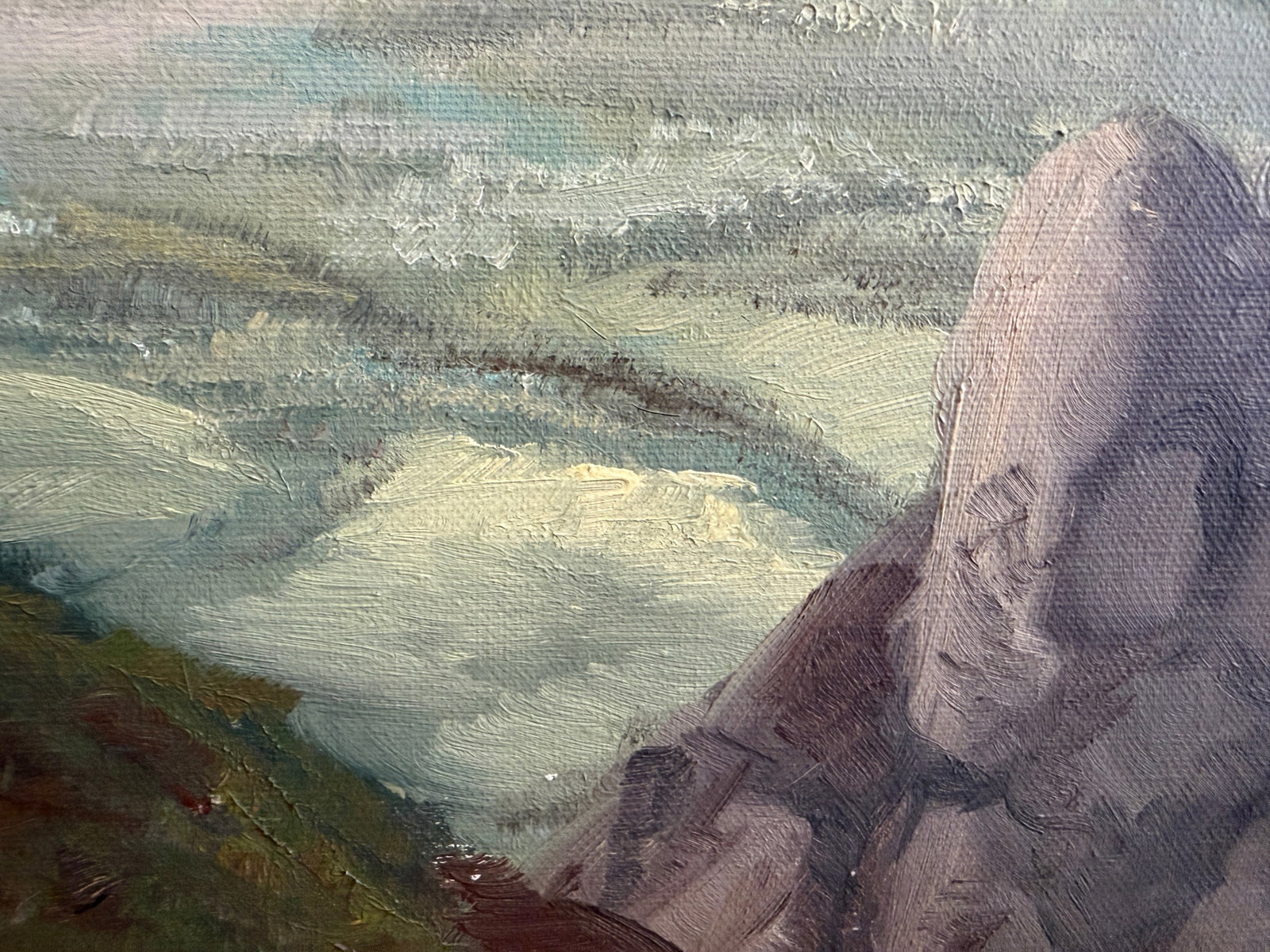 Vintage Alpine Mountain Landscape With Chalet - Oil on Canvas - Signed Rosetto - 8