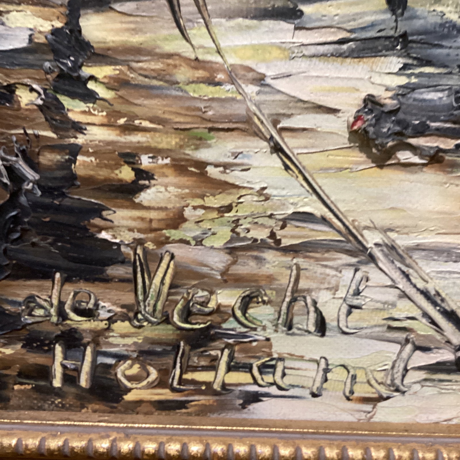 Vintage Oil Painting on Canvas Harbor Scene " De Vecht Holland " Signed Framed - 10