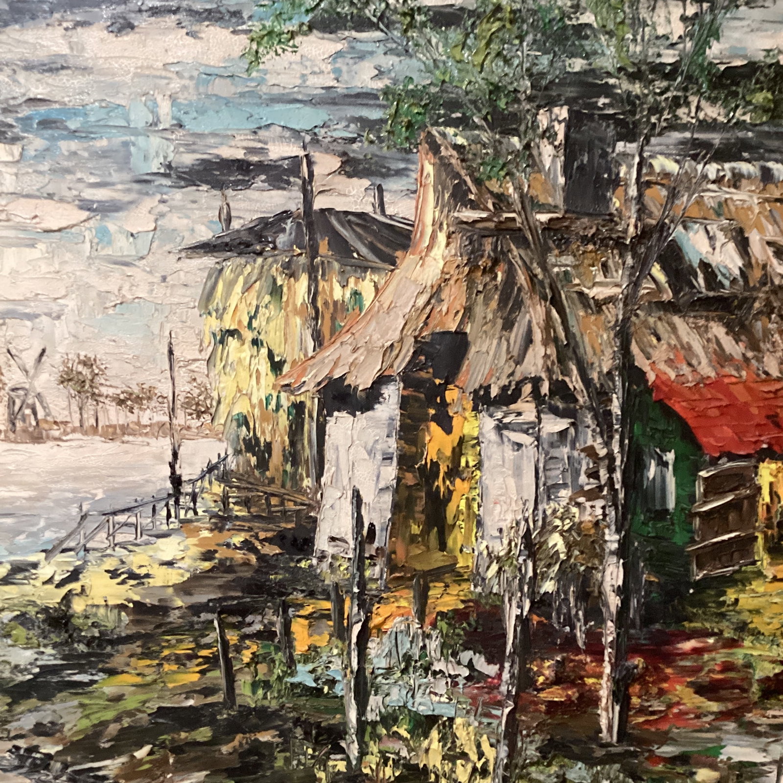 Vintage Oil Painting on Canvas Harbor Scene " De Vecht Holland " Signed Framed - 4