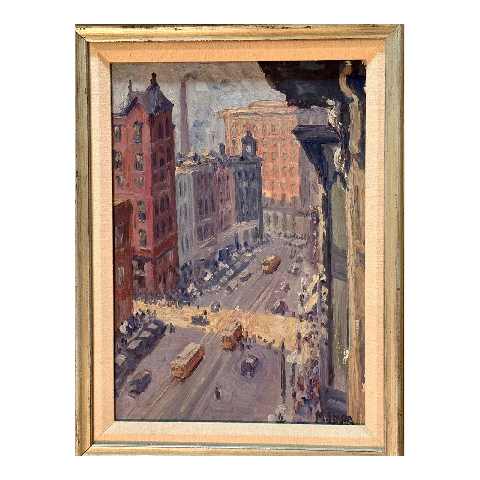 Early 20th Century American Modernist New York Street Scene Signed Framed Oil Painting (1 of 5)