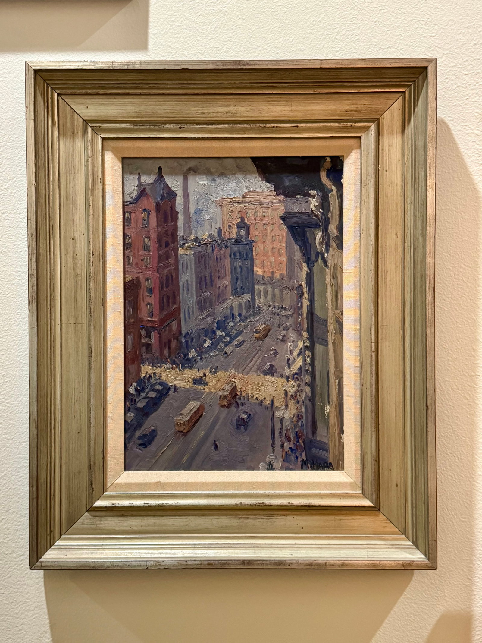 Early 20th Century American Modernist New York Street Scene Signed Framed Oil Painting - 5