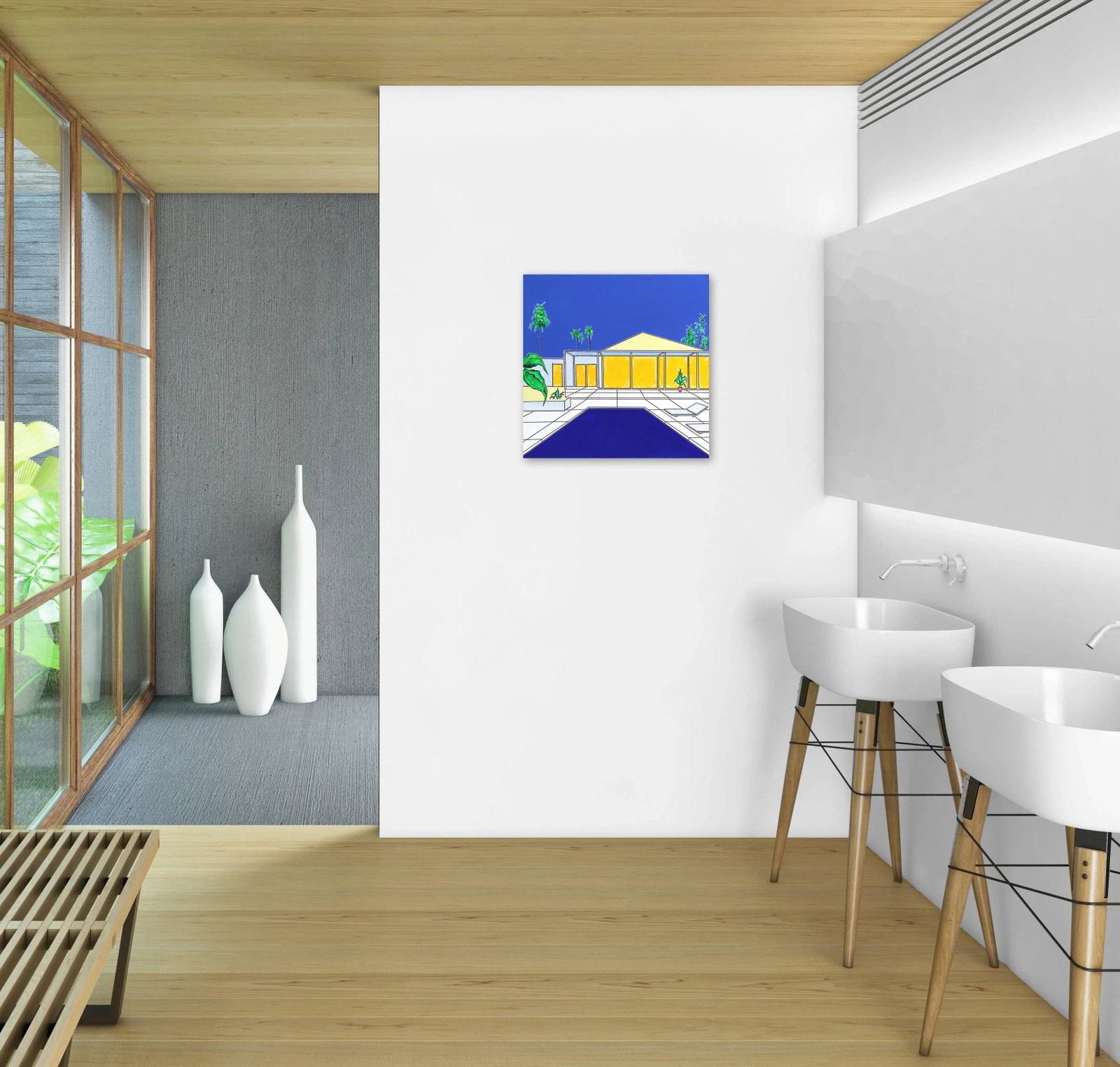 Palm House'' Contemporary House Portrait Acrylic Painting by Jonjo Elliott - 7