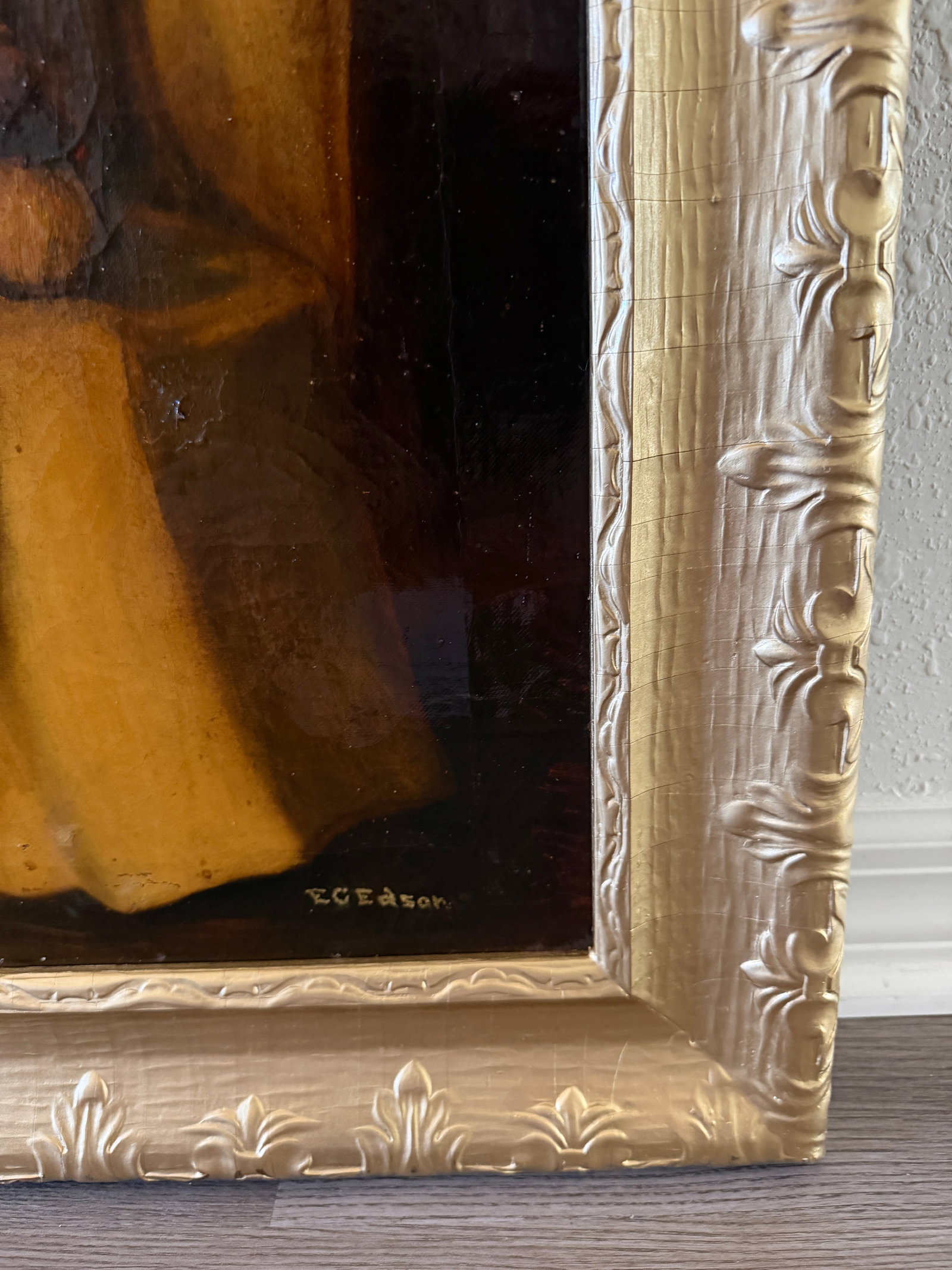 Antique 19c. Oil Painting Monk Portrait by e.c. Edson Gilt Frame Religious Art - 7