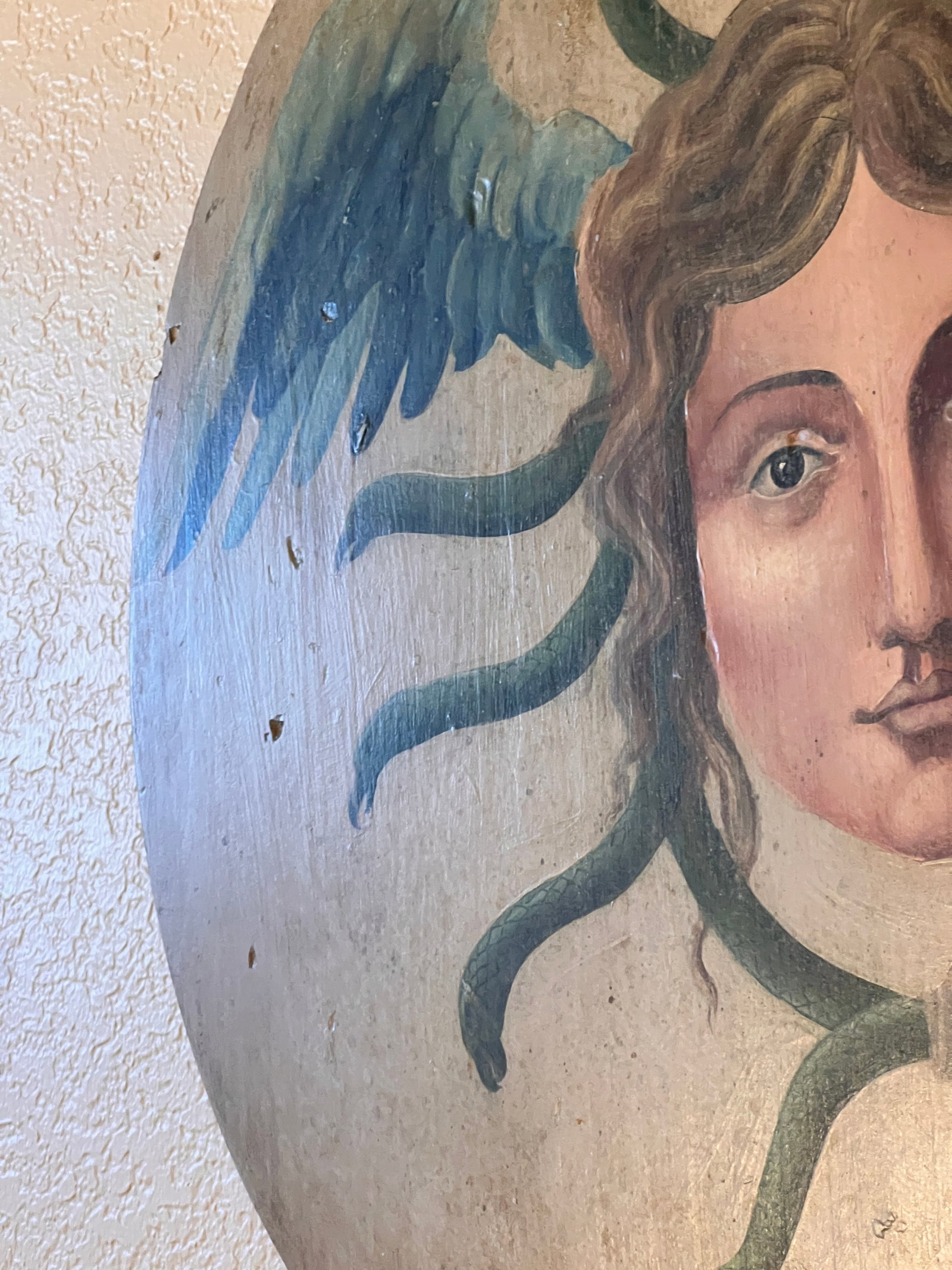 Allegorical Hand-Painted Oil on Wood Baroque Wall Hanging Plaque of Winged Medusa - 11