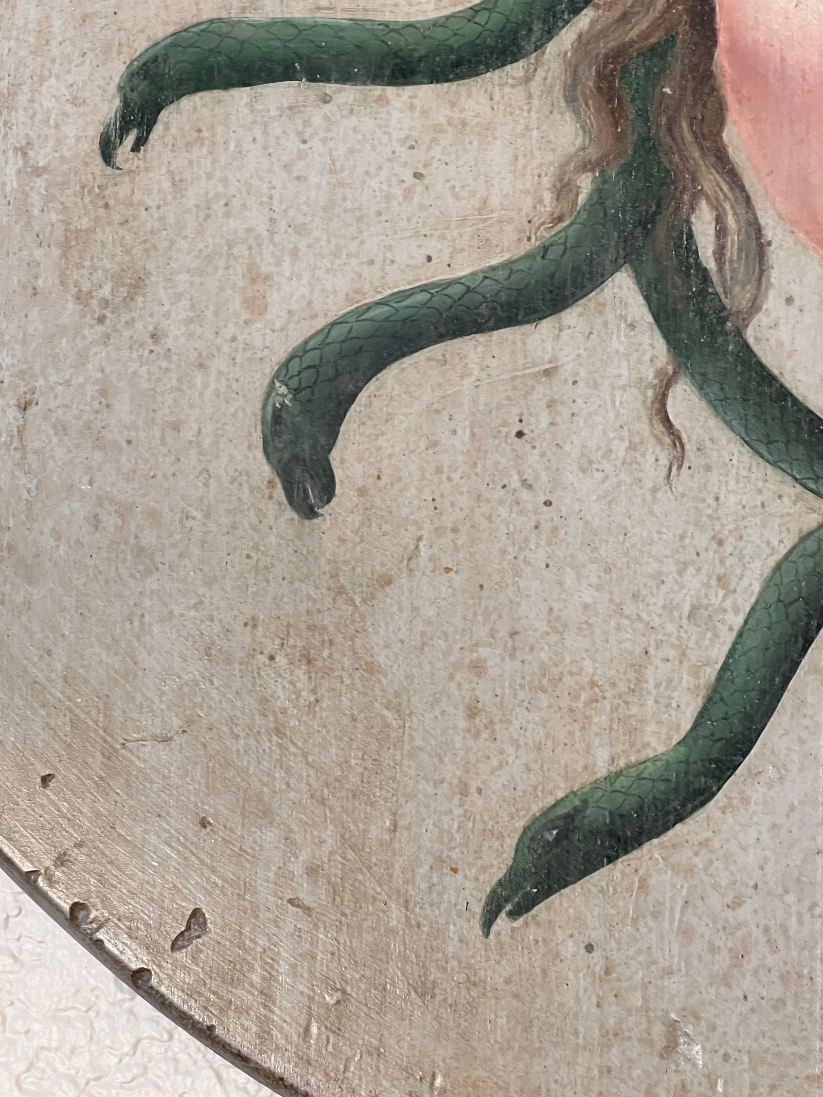 Allegorical Hand-Painted Oil on Wood Baroque Wall Hanging Plaque of Winged Medusa - 15