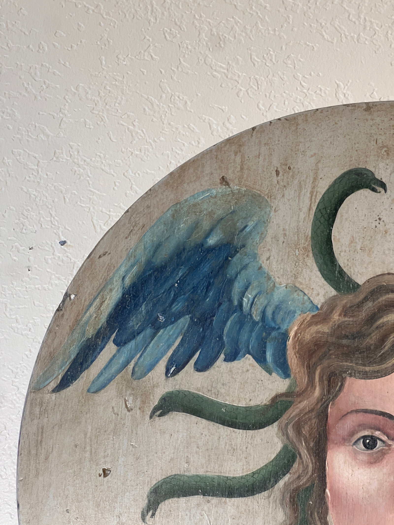 Allegorical Hand-Painted Oil on Wood Baroque Wall Hanging Plaque of Winged Medusa - 3