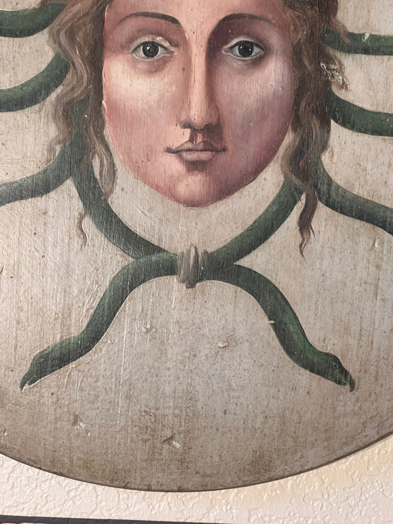 Allegorical Hand-Painted Oil on Wood Baroque Wall Hanging Plaque of Winged Medusa - 5