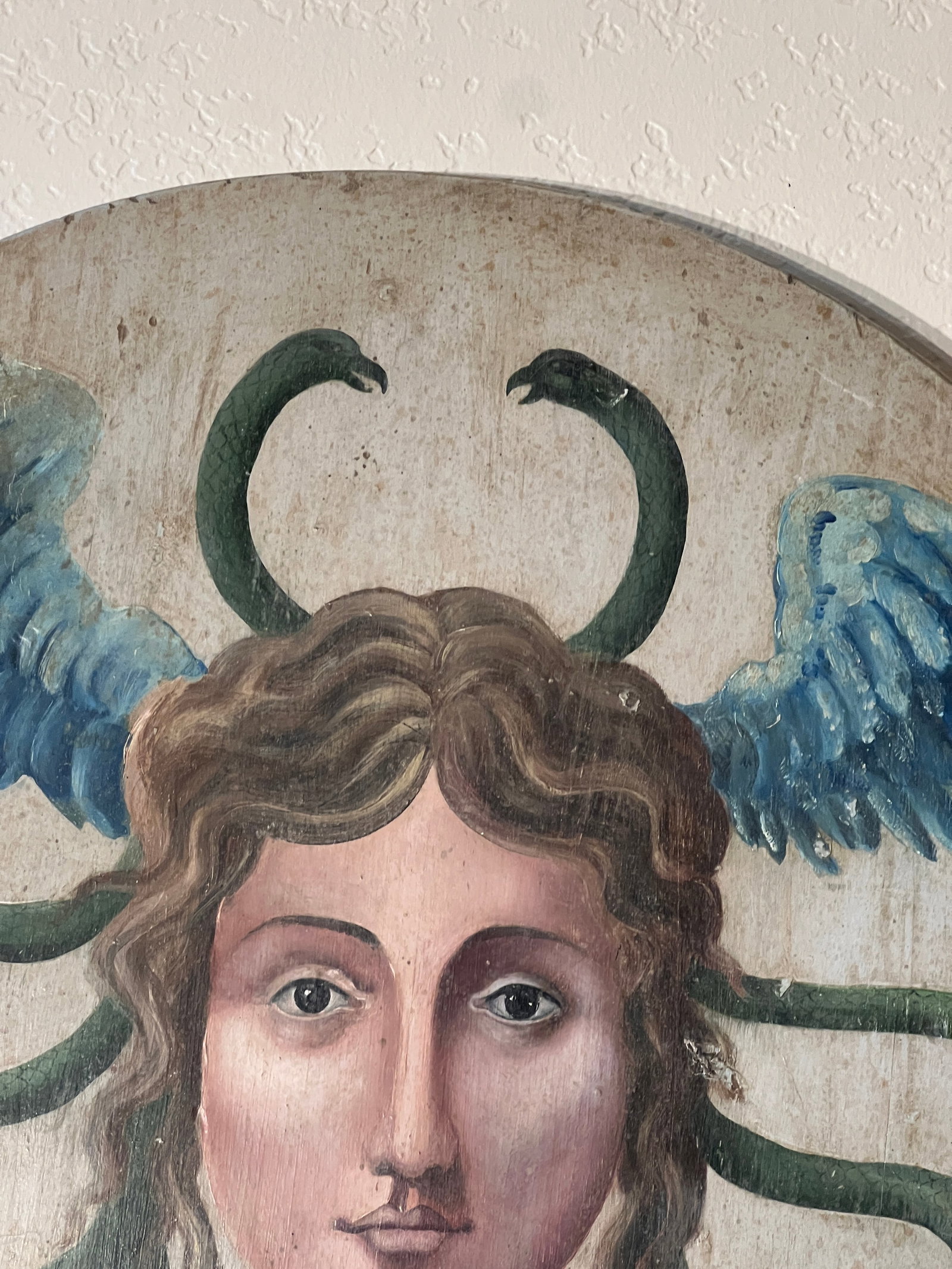 Allegorical Hand-Painted Oil on Wood Baroque Wall Hanging Plaque of Winged Medusa - 7