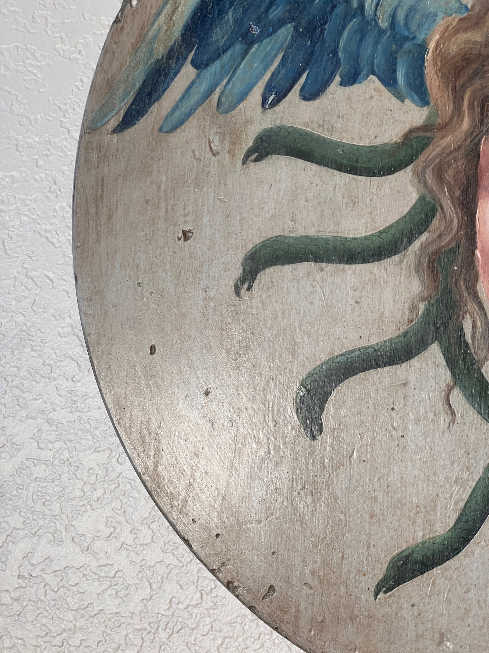 Allegorical Hand-Painted Oil on Wood Baroque Wall Hanging Plaque of Winged Medusa - 8